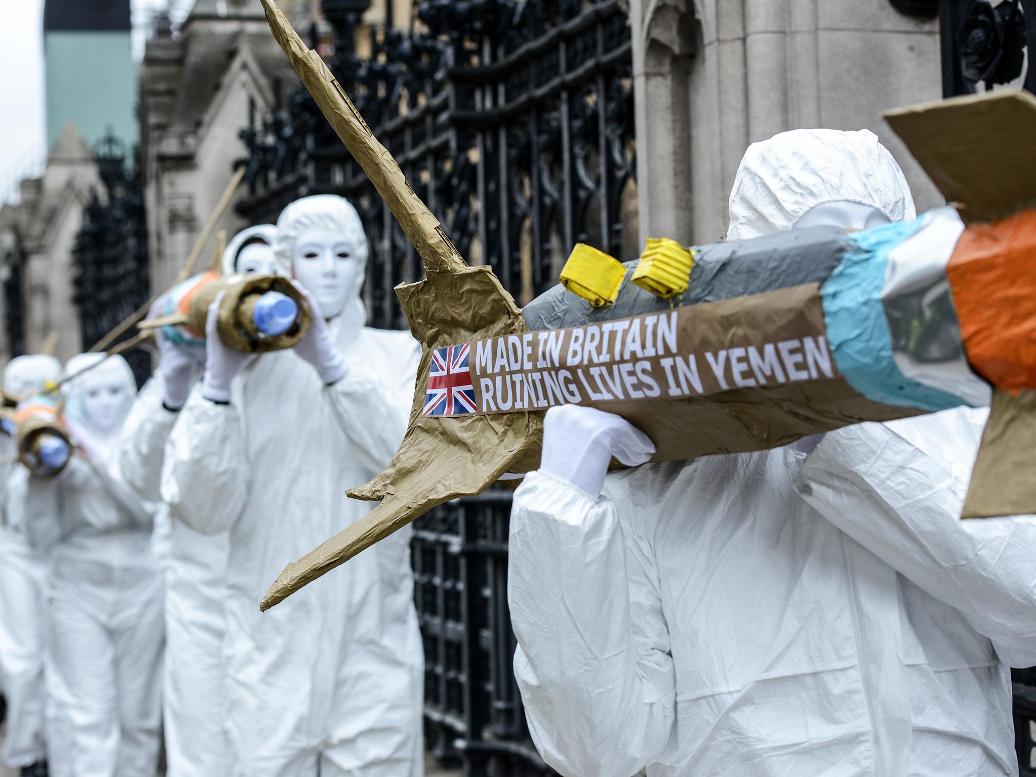 Amnesty International activists protesting against UK arms sales to Saudi Arabia, outside Parliament earlier this year