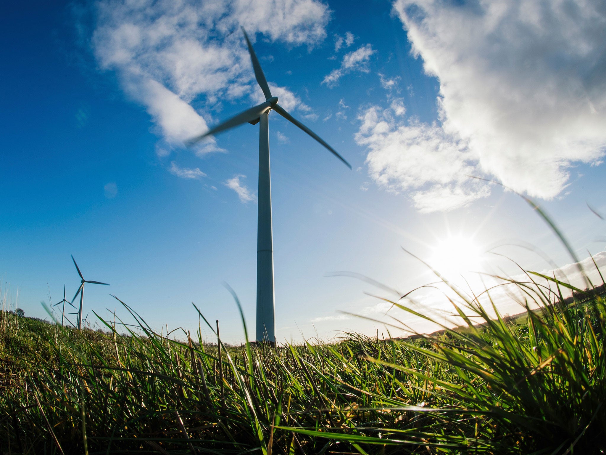 Wind turbines rotate at a wind farm near the village of Rugsted, north of Kolding in Denmark on 13 December, 2015