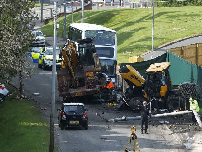 Police at the scene of an accident on Fernhill Road, Glasgow