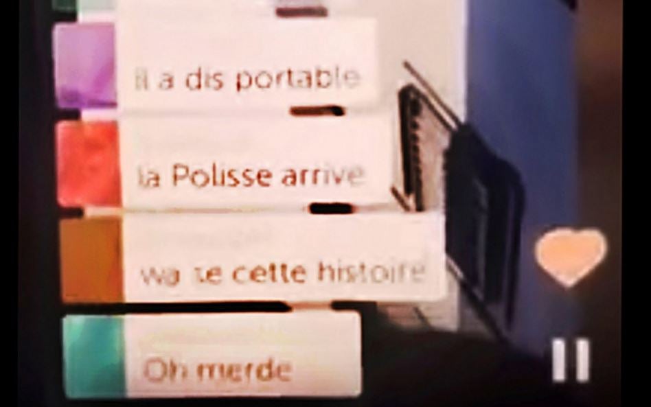 Message exchanges and a portion of a train are seen on the cellphone of a young woman who appeared to record her suicide on Periscope.