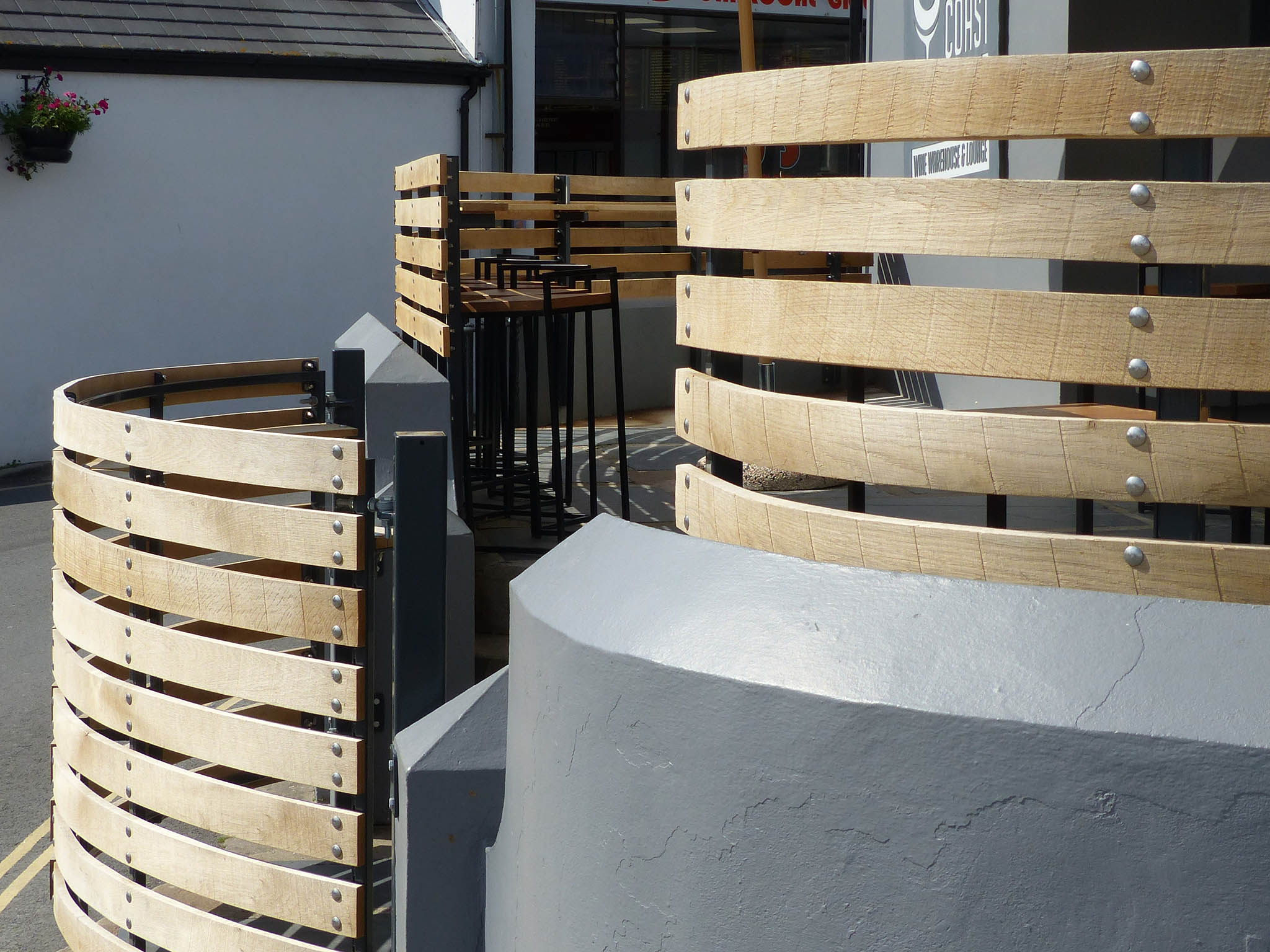 After steam bending the wood, it has been used for the exterior of bar in Cornwall