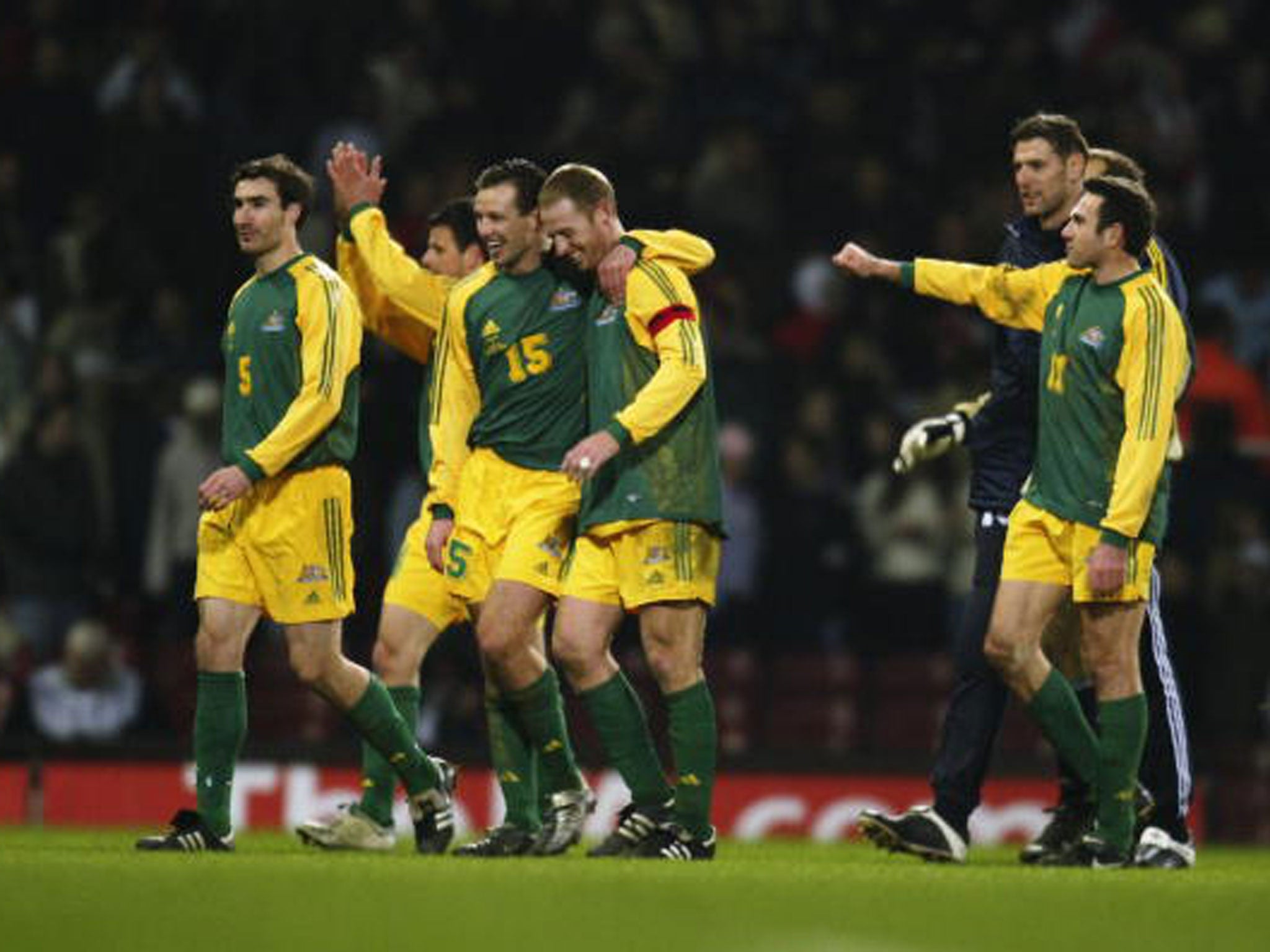 Australia players celebrate their victory against England 13 years ago (Getty)