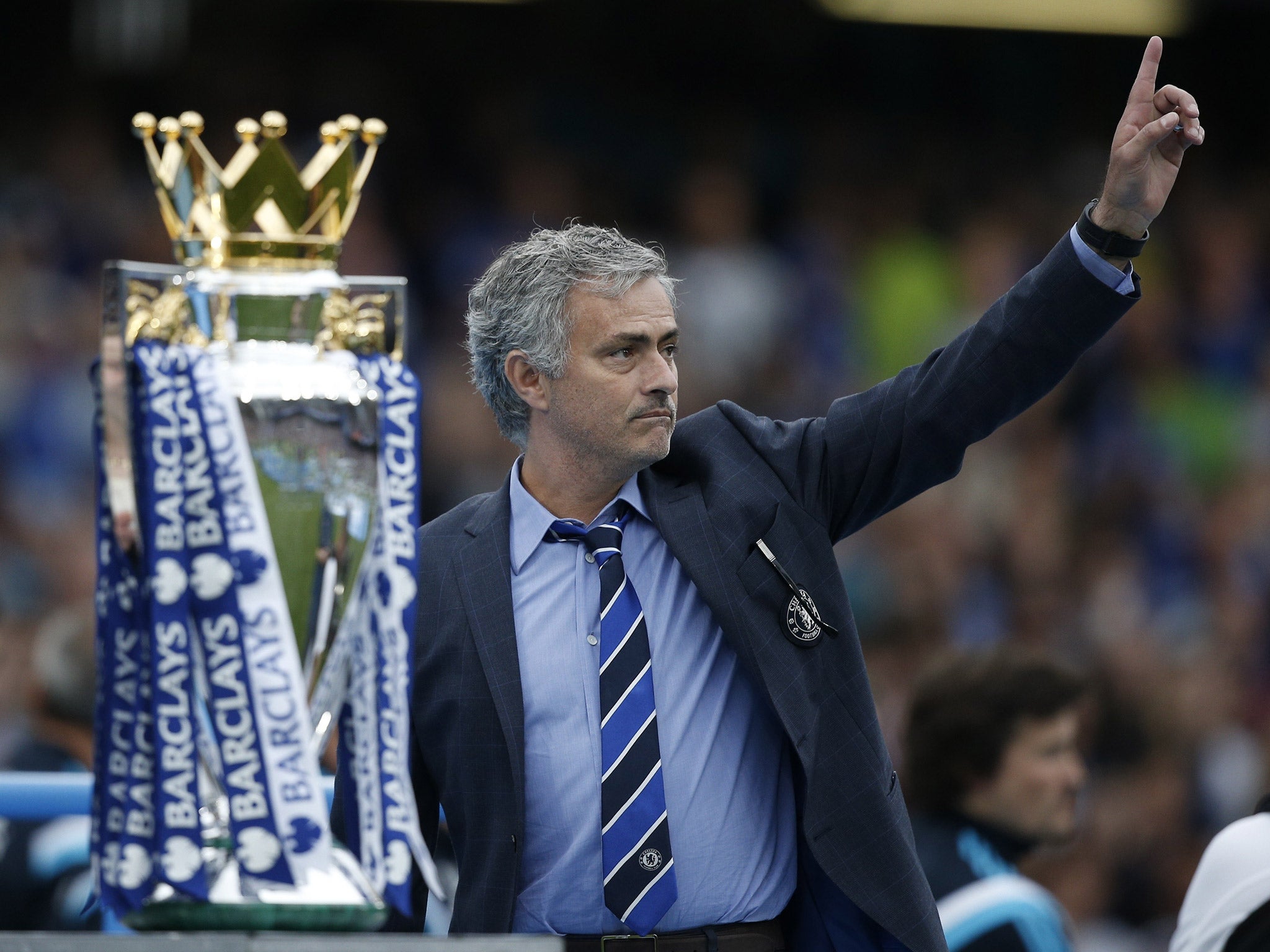 Jose Mourinho celebrates winning the Premier League title with Chelsea, eight months before he was sacked by the club