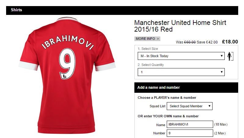 United's club shop have a 10-character limit for names on the back of shirts