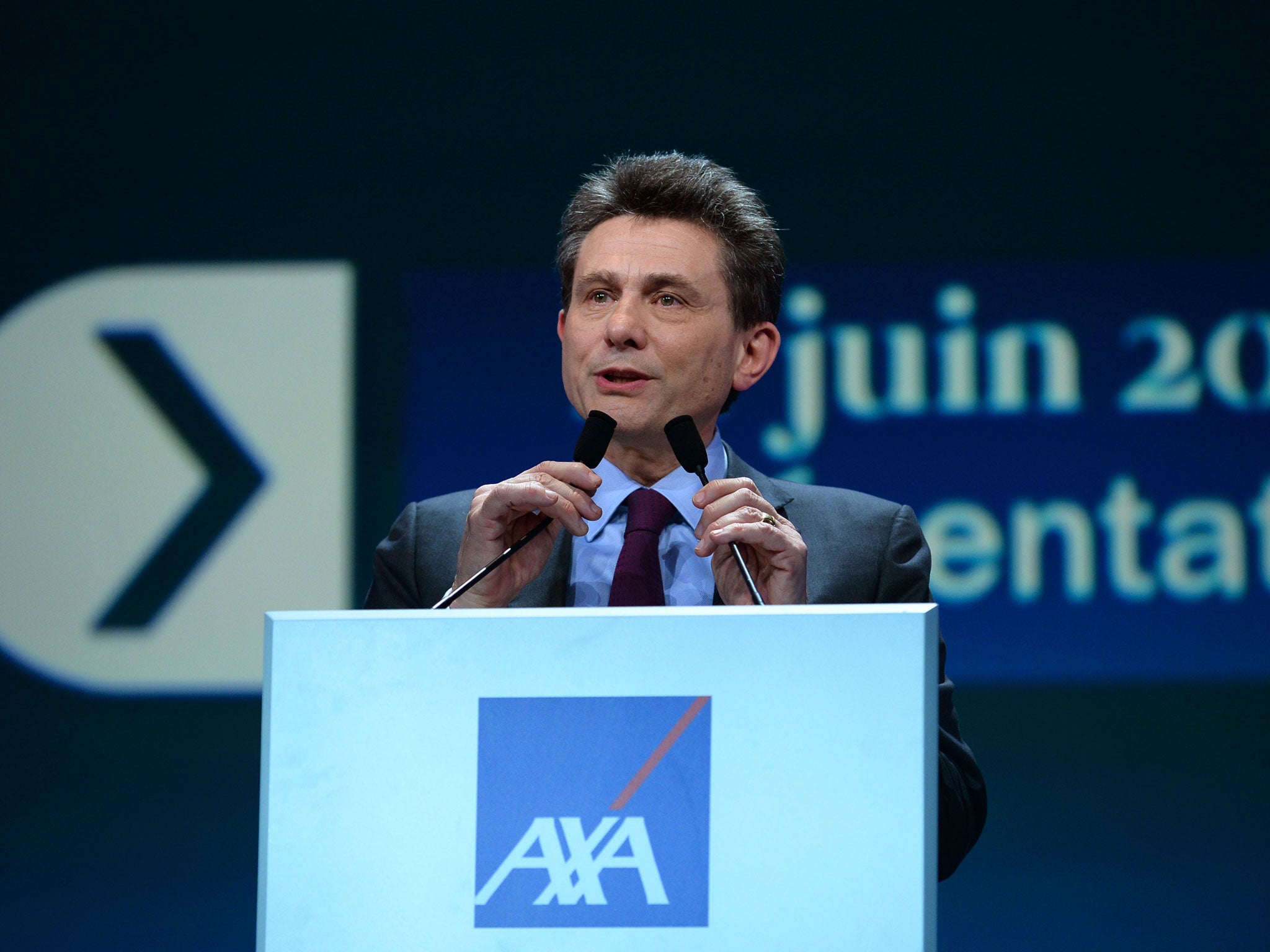 Henri de Castries talks during his last AXA group general meeting in Paris on April 27, 2016