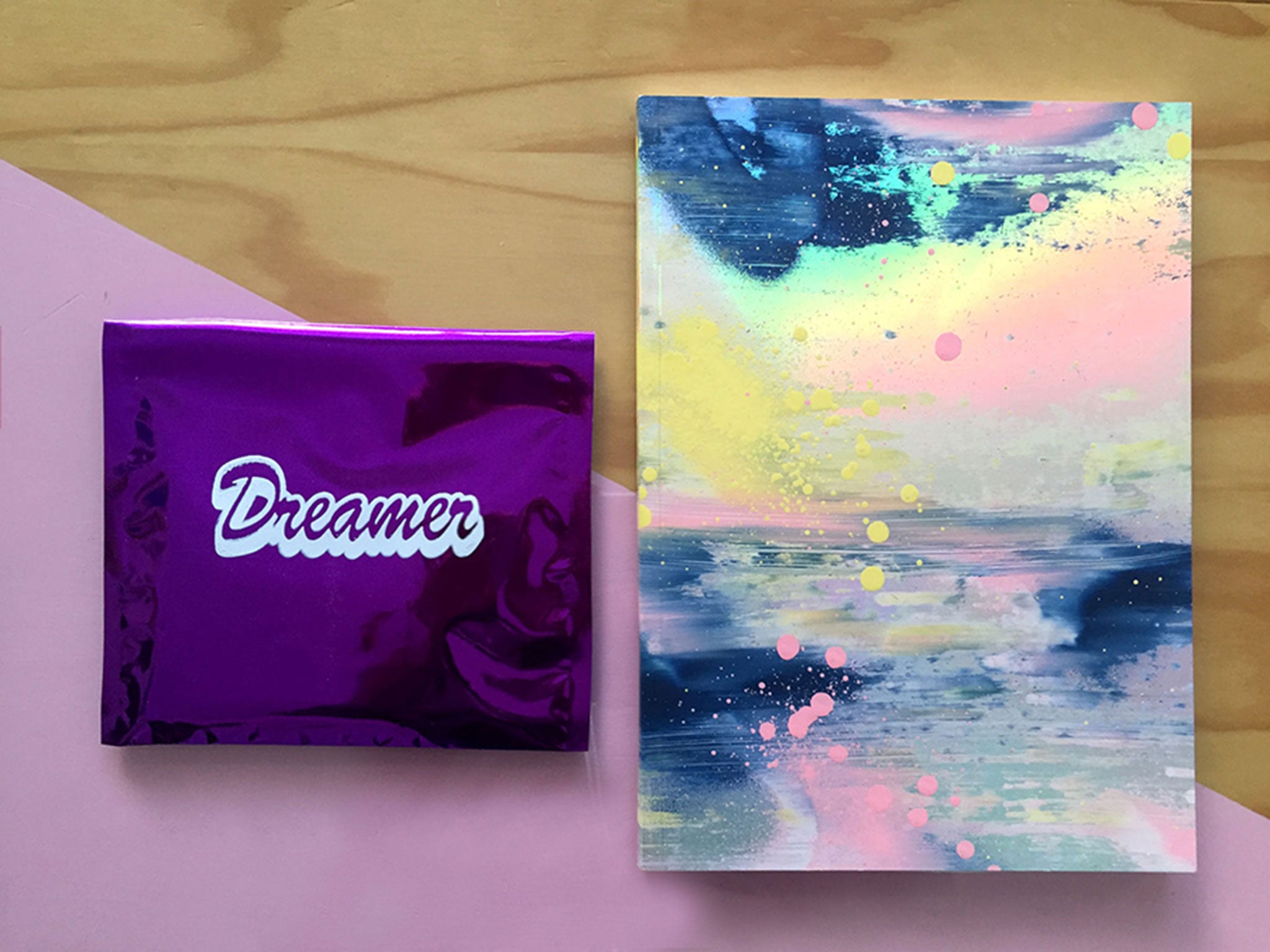 A copy of Dreamer zine. Each copy has a unique hand-painted cover.