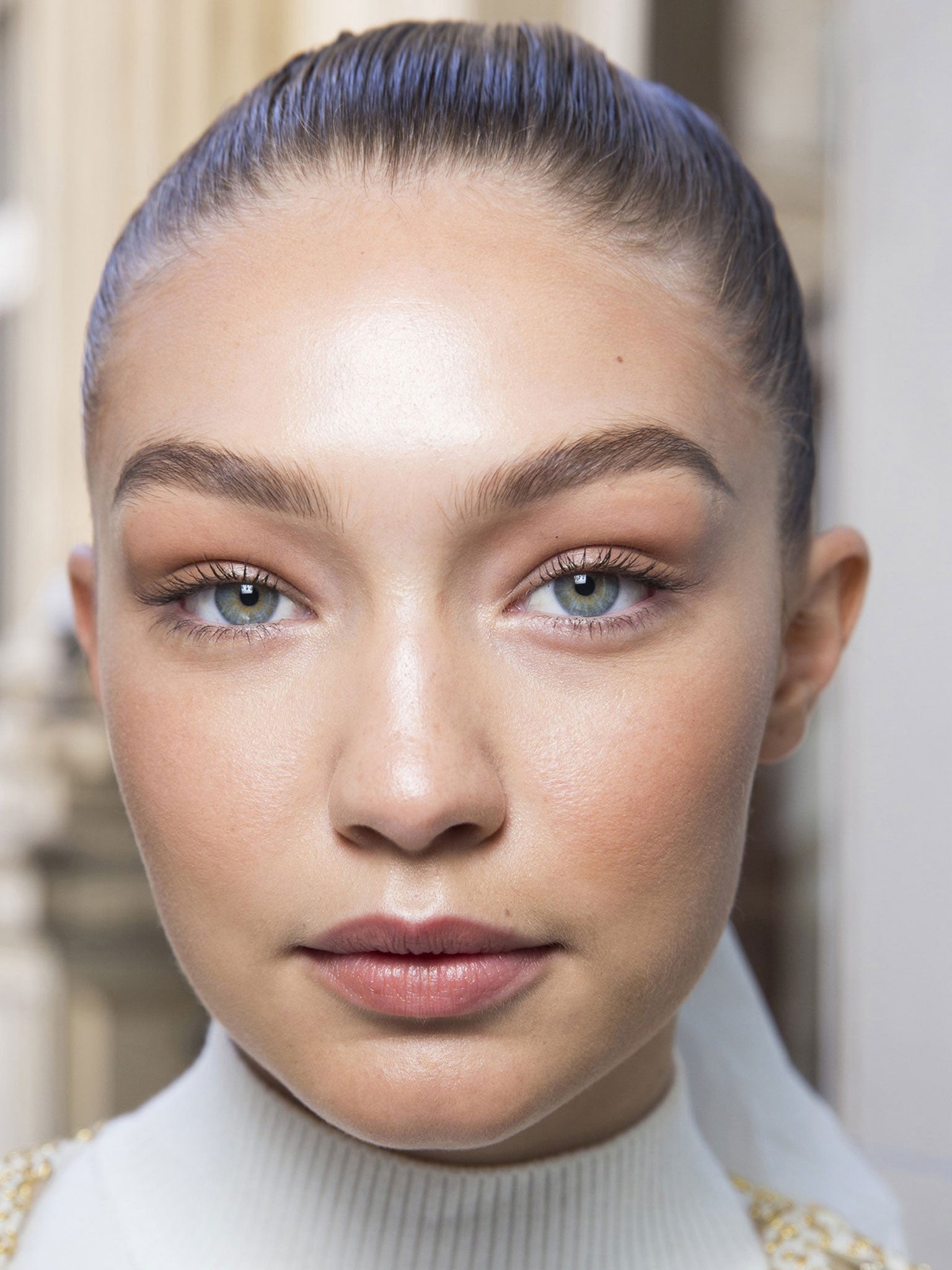 Sun-kissed: Balmain was liberal with the bronzer