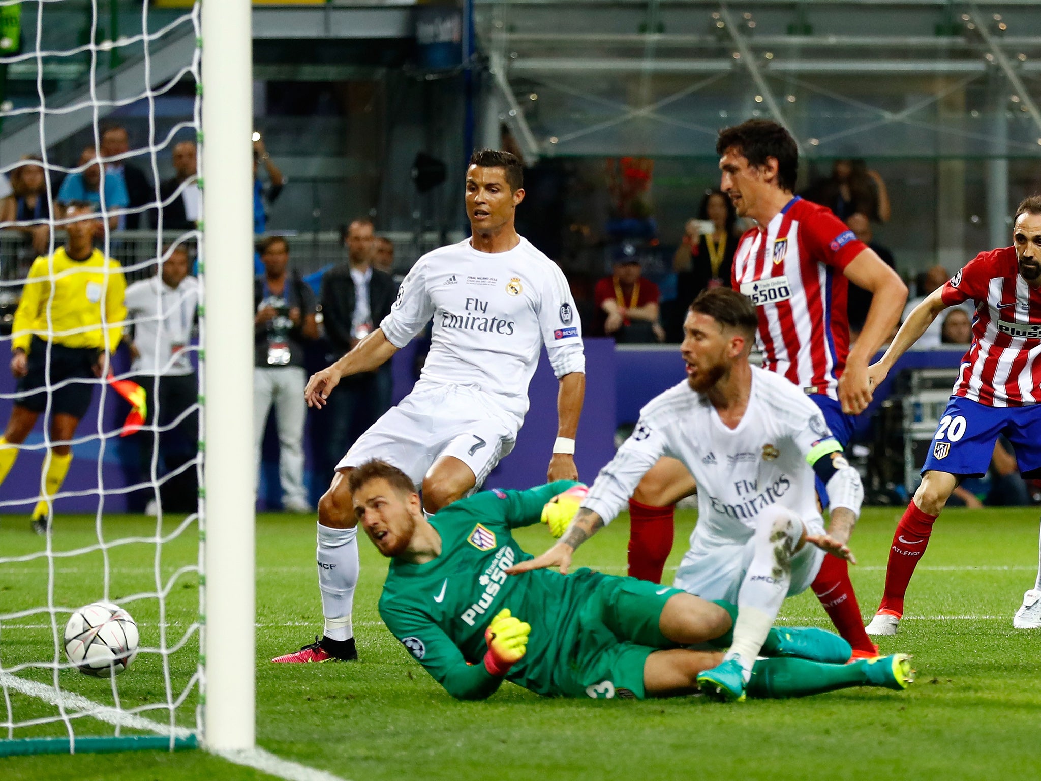 Ramos bundles the ball over the line for the opening goal