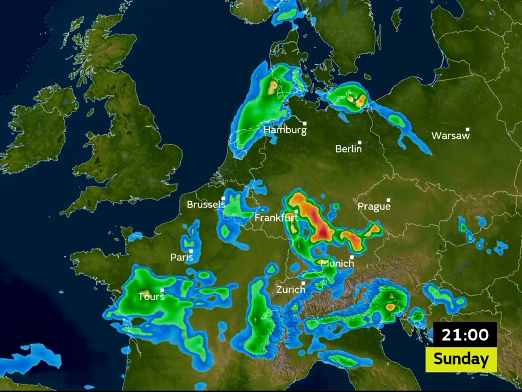 Warning from the Met Office of more thunderstorms on Sunday, 29 May 2016