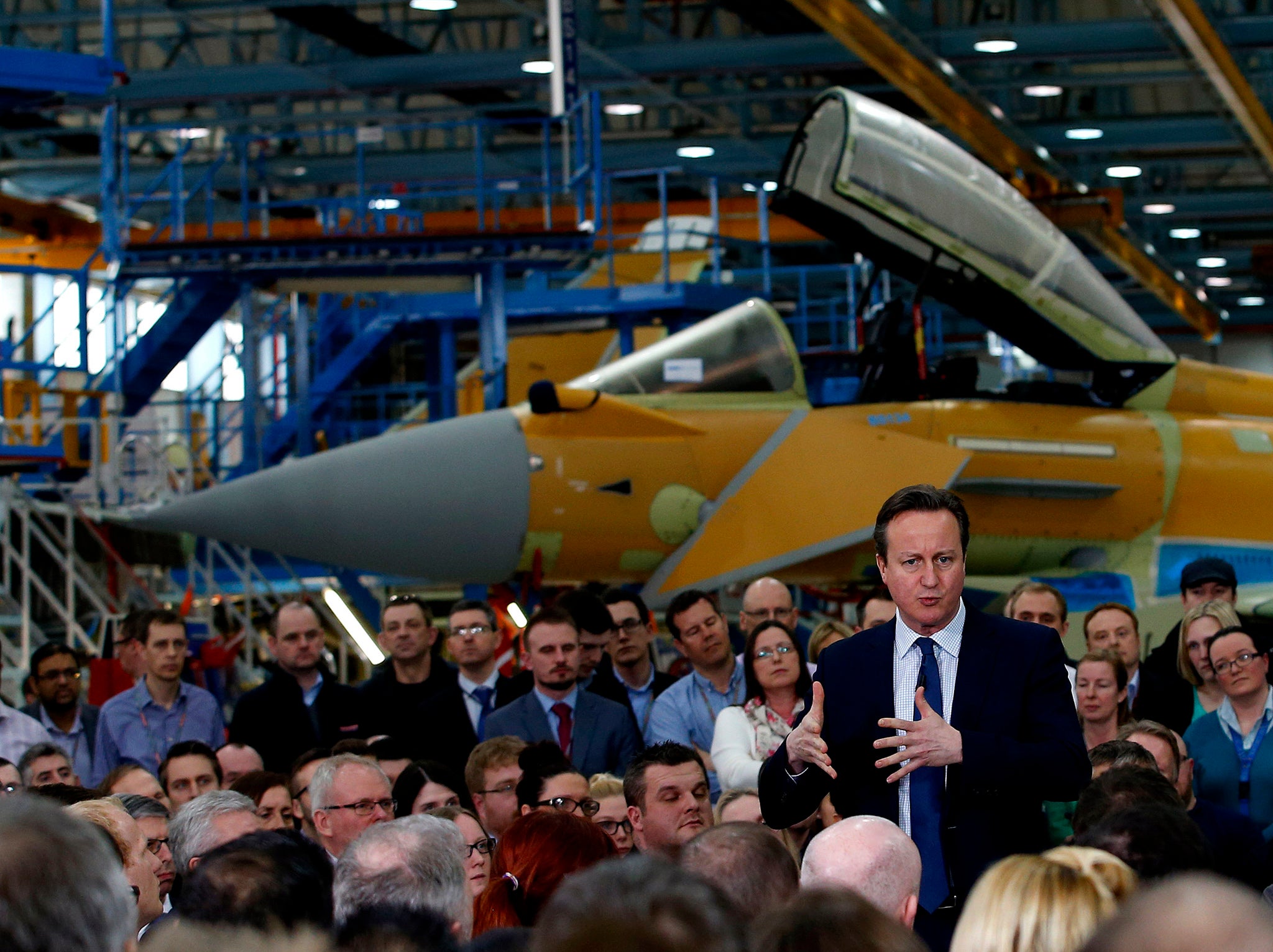 Prime Minister David Cameron during a Q&A with employees at BAE Systems in Preston