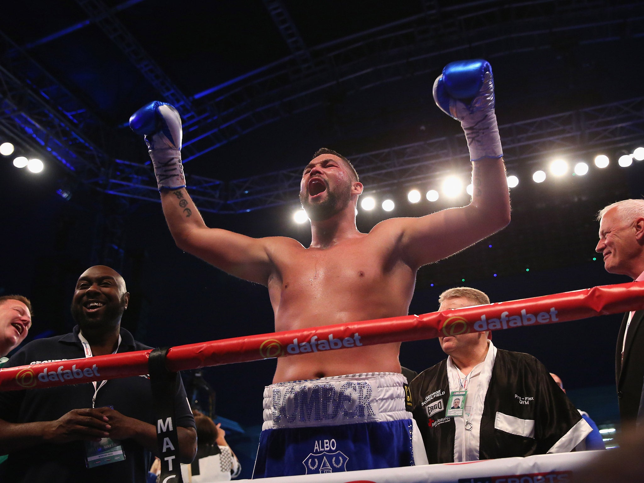 Bellew celebrates his victory at Goodison Park