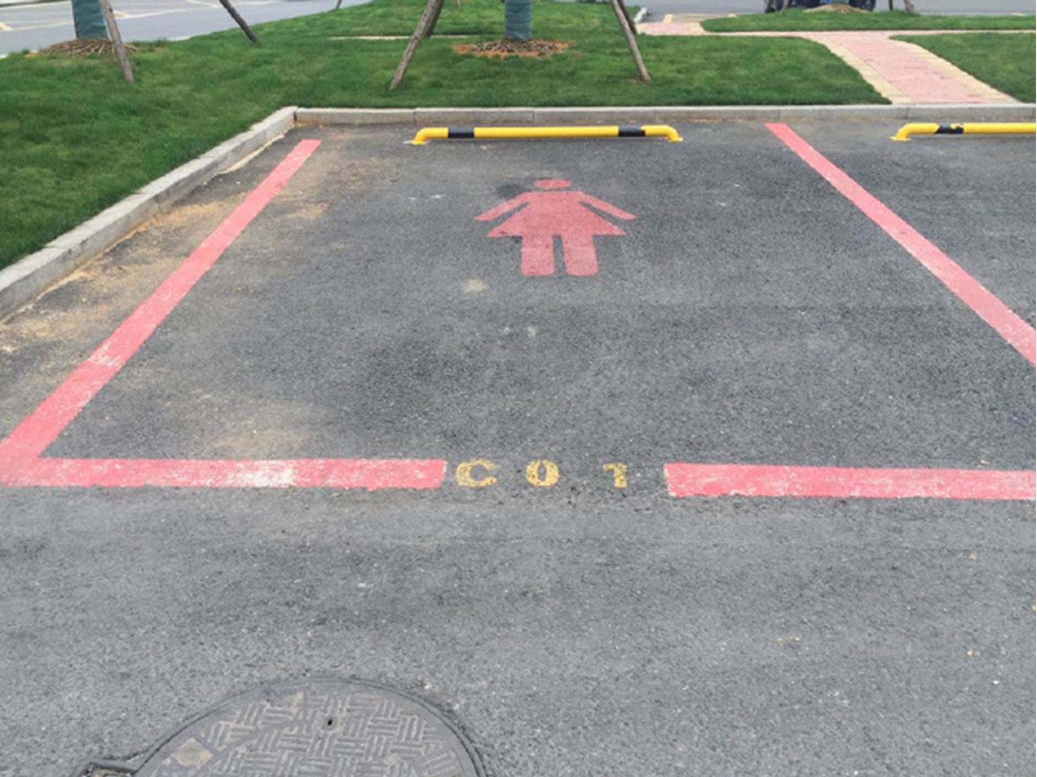 The female only parking spaces in Hangzhou are 50 per cent larger than other spots, feature the female gender symbol and are complete with a pink outline