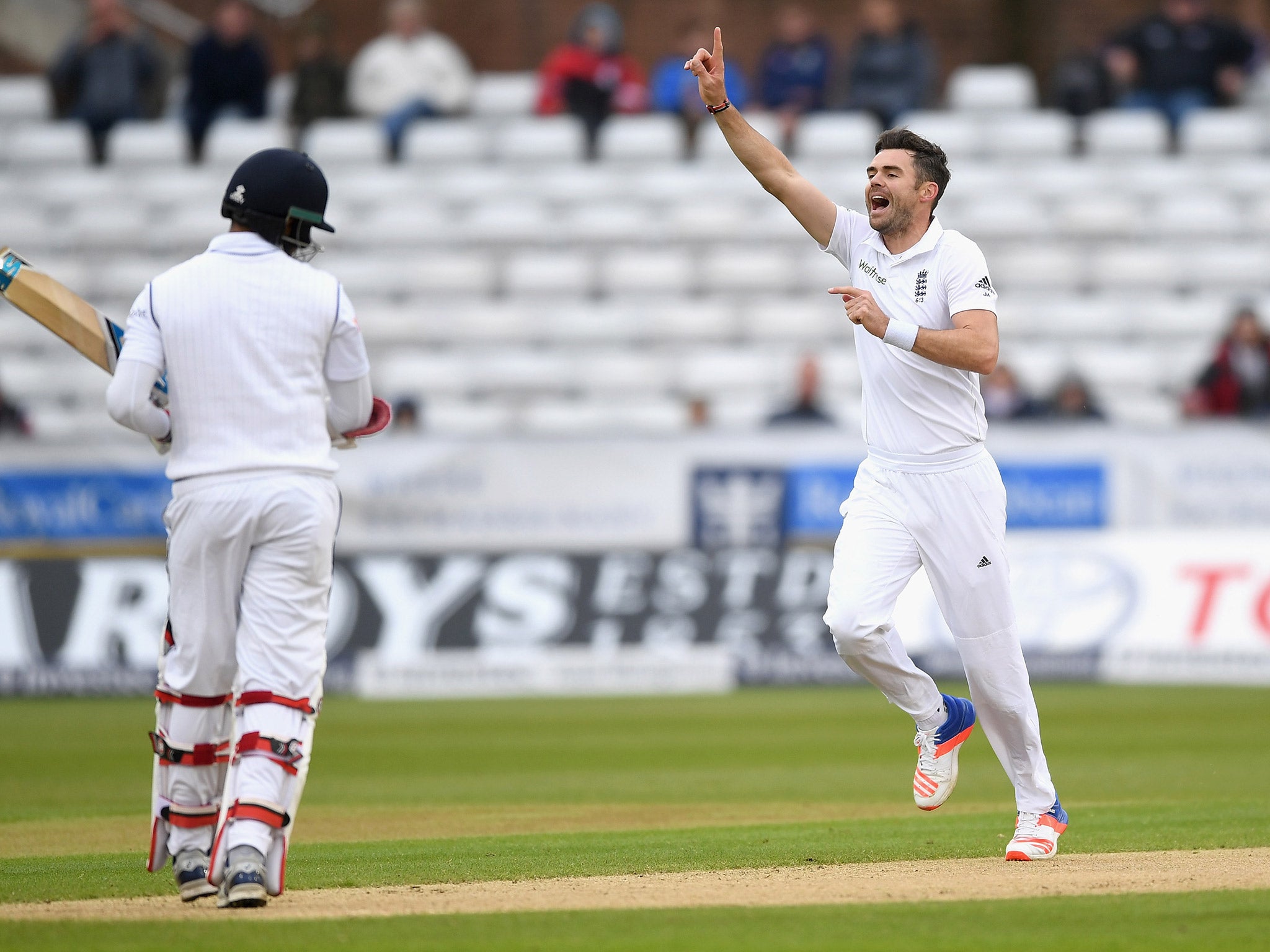 James Anderson celebrates dismissing Milinda Siriwardana