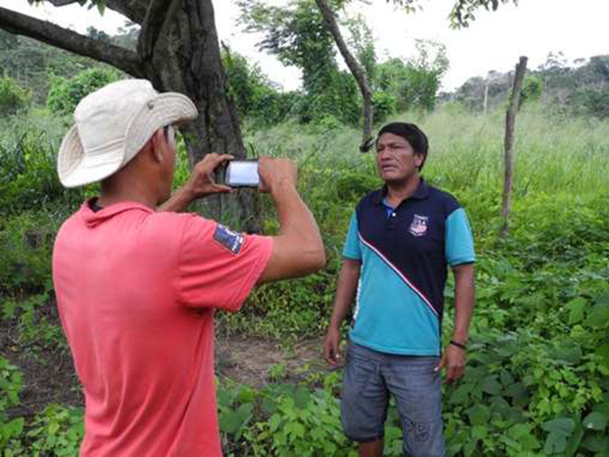 Olimpio and Franciel Guajajara of the Guajajara Guardians, who say they are taking responsibility for protecting the uncontacted peoples in their land. They have been given equipment and training to film updates on the situation, which are then being published by Survival International's Tribal Voice programme