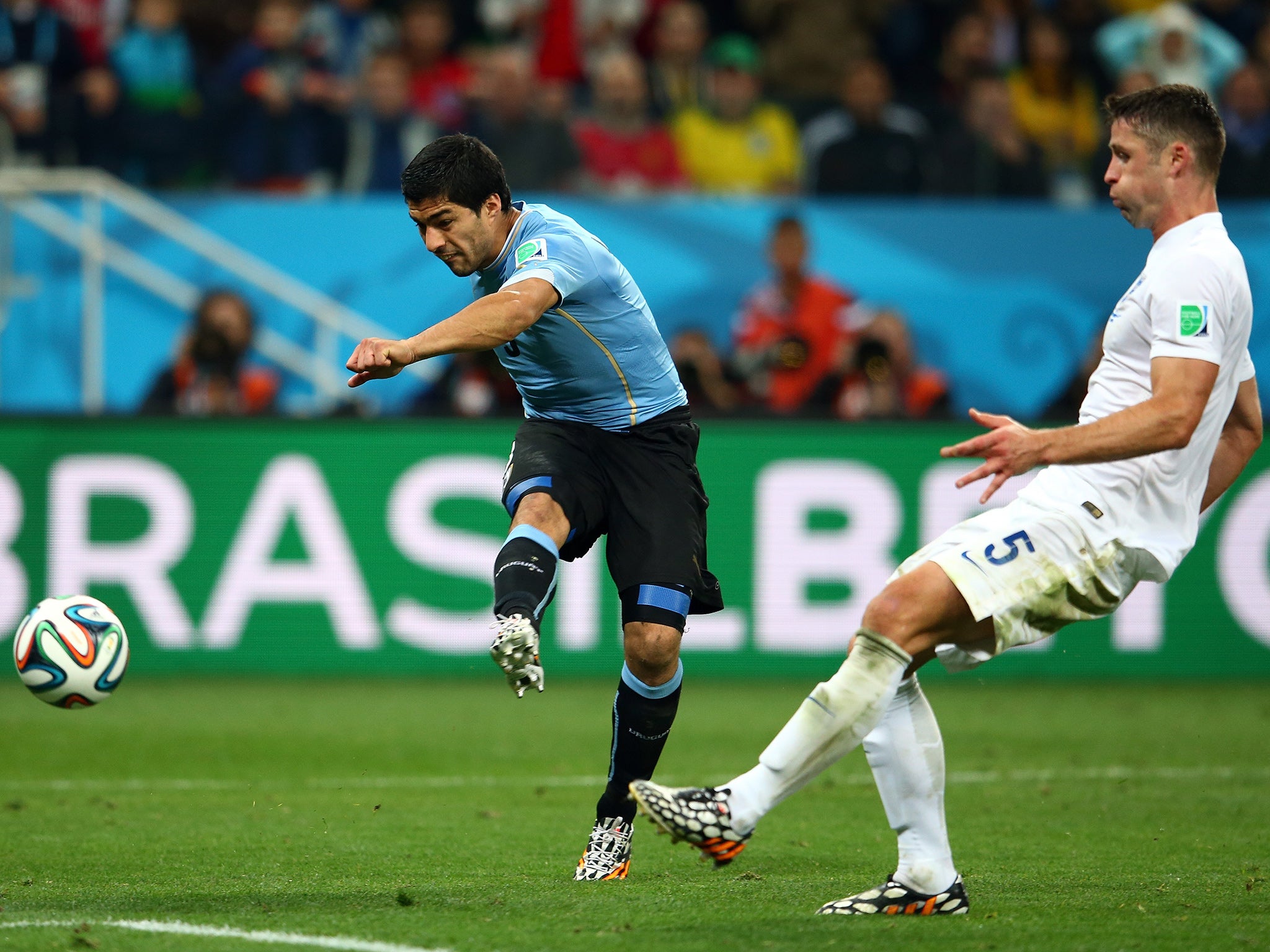 England's defence was undone by Luis Suarez at the last World Cup