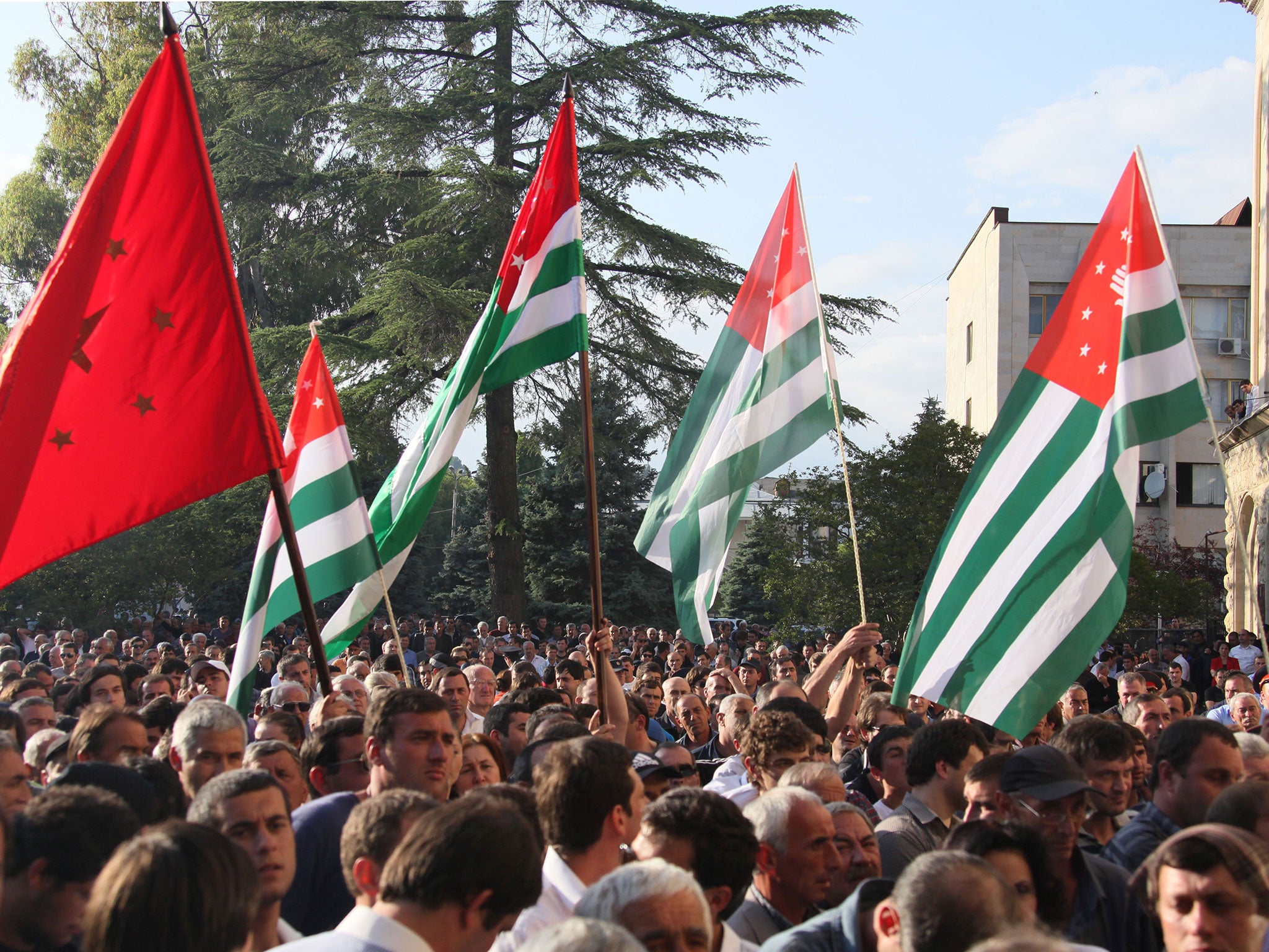 Protesters in the capital of the Georgian breakaway republic of Abkhazia