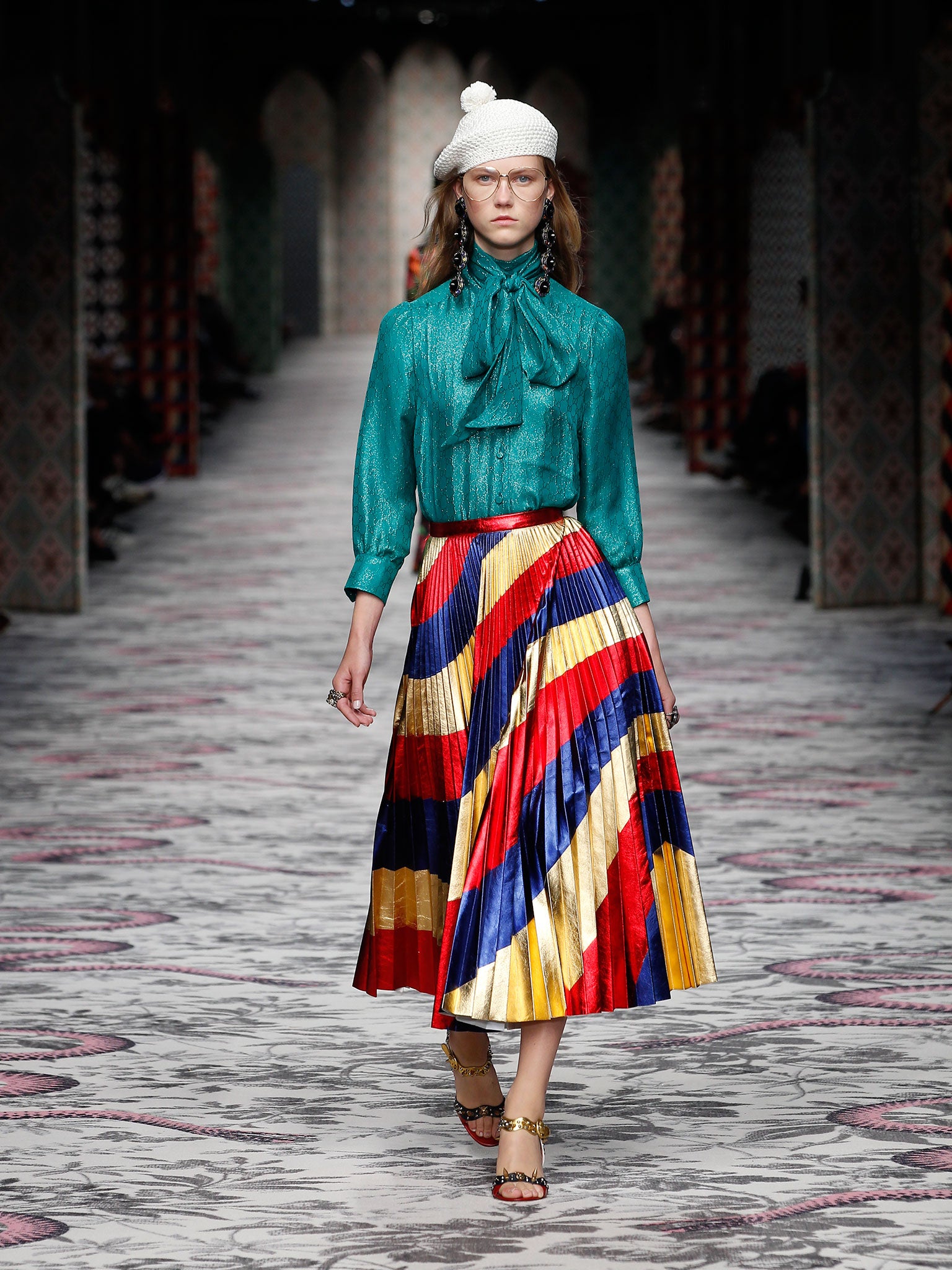 Gucci opted for amped-up colour and geek-chic experimentation