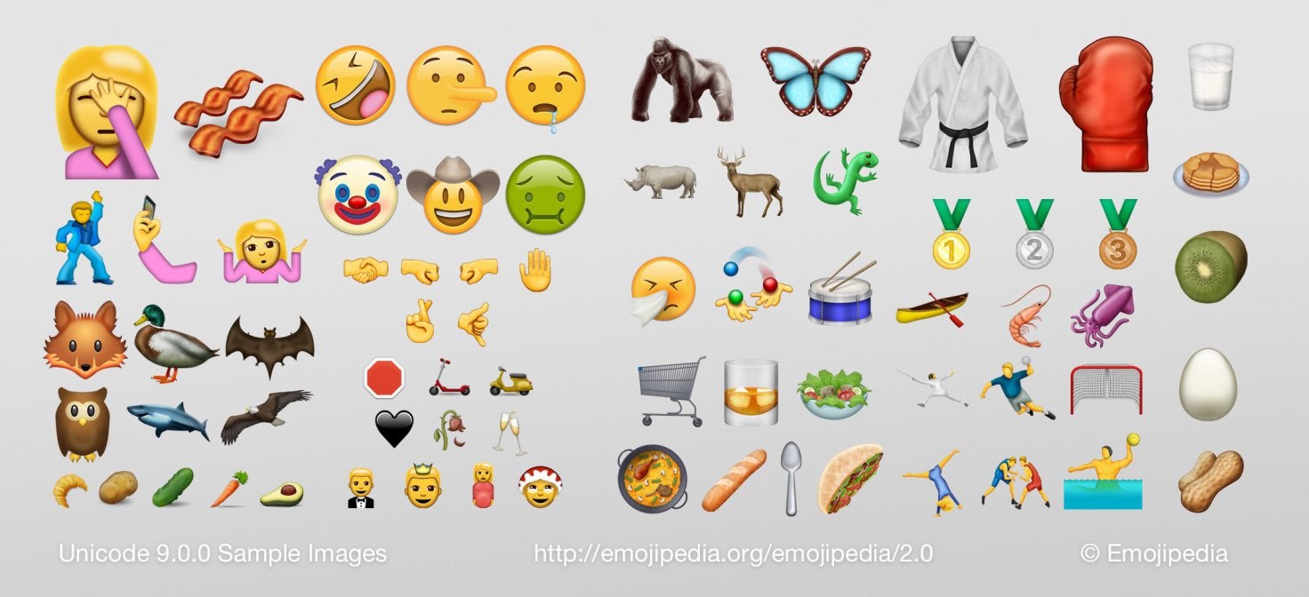 A sample of the new emoji, compiled by Emojipedia