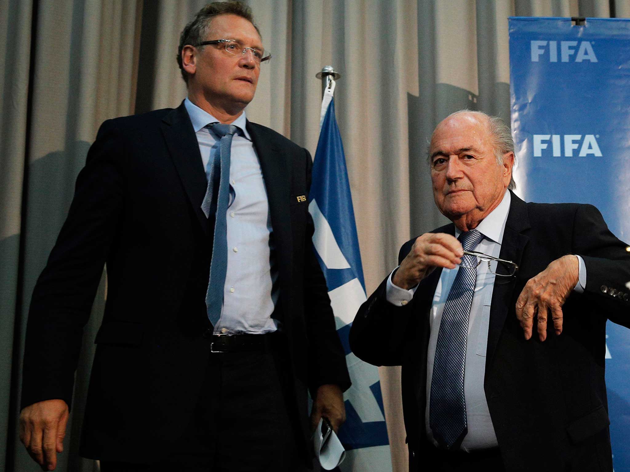 &#13;
Both Valcke (left) and Blatter are currently banned from football &#13;