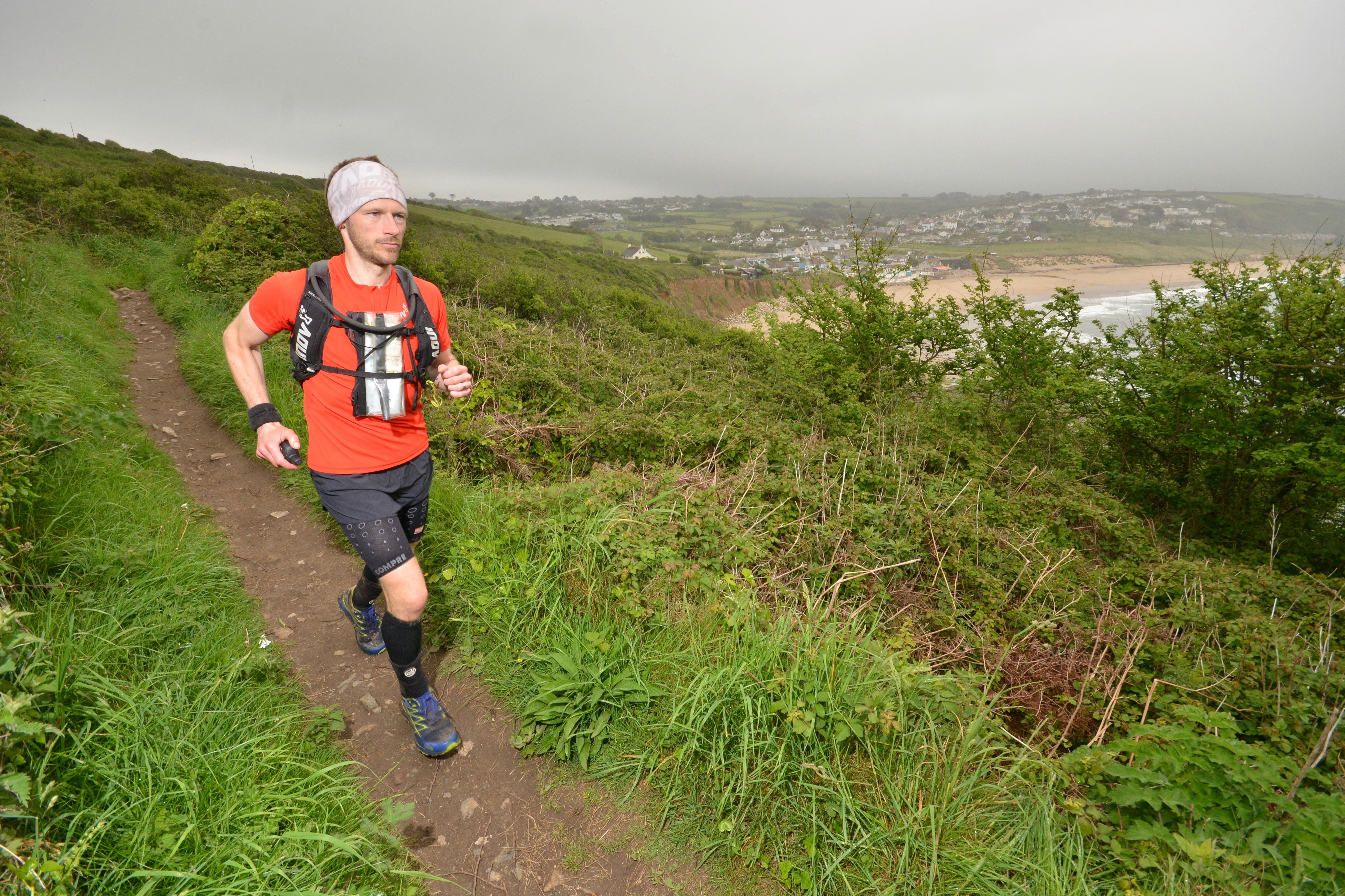 Departing Praa Sands, Cornwall, on the morning of day seven of Damian's epic journey