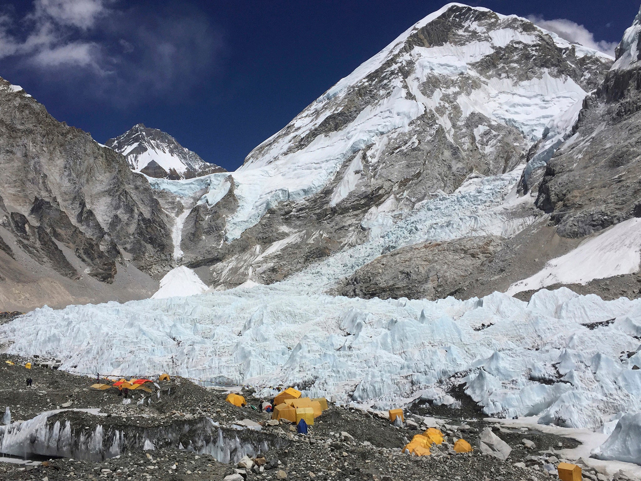 &#13;
Yellow and orange tents at Everest Base Camp &#13;