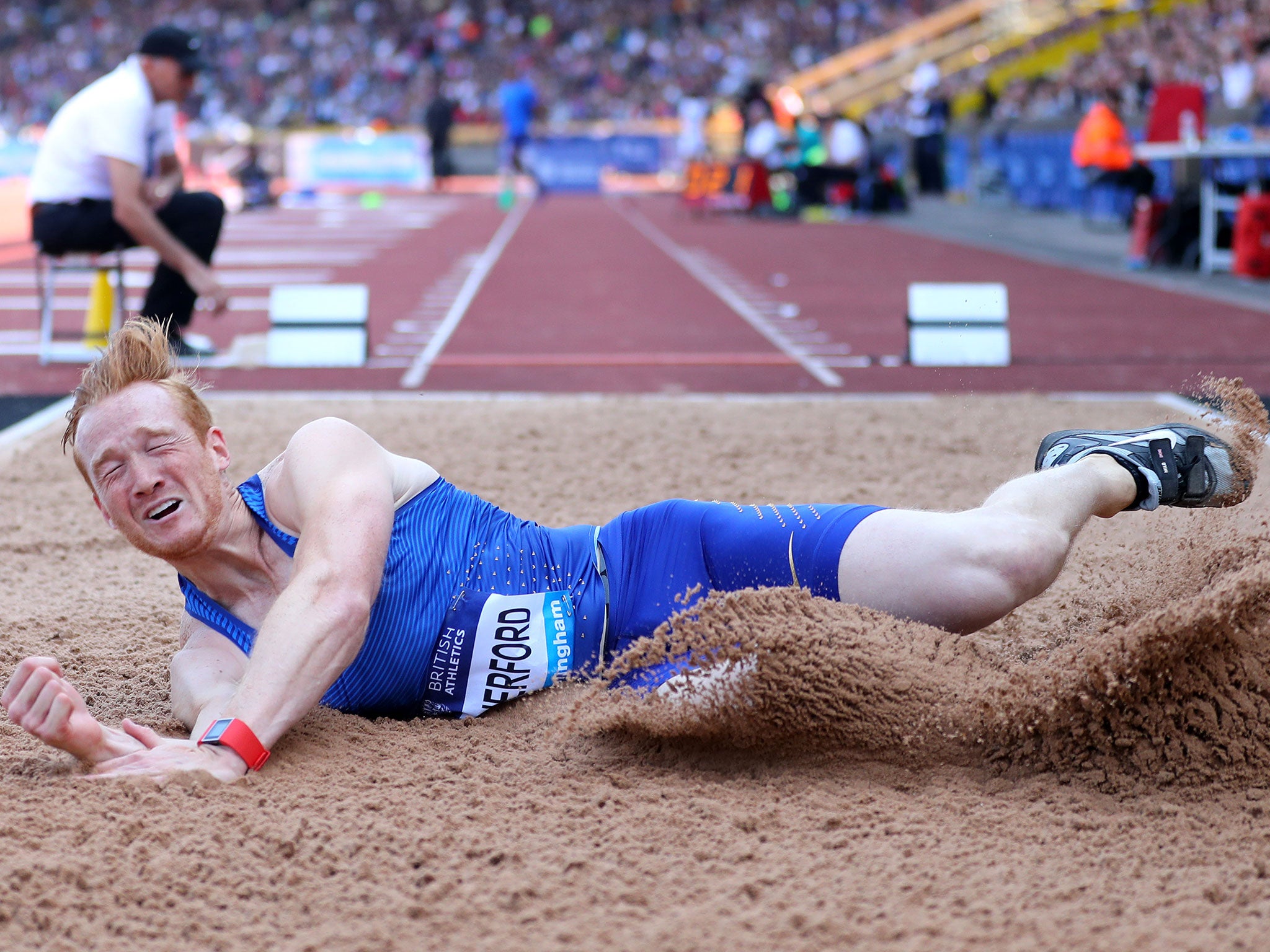 Greg Rutherford competing in Birmingham