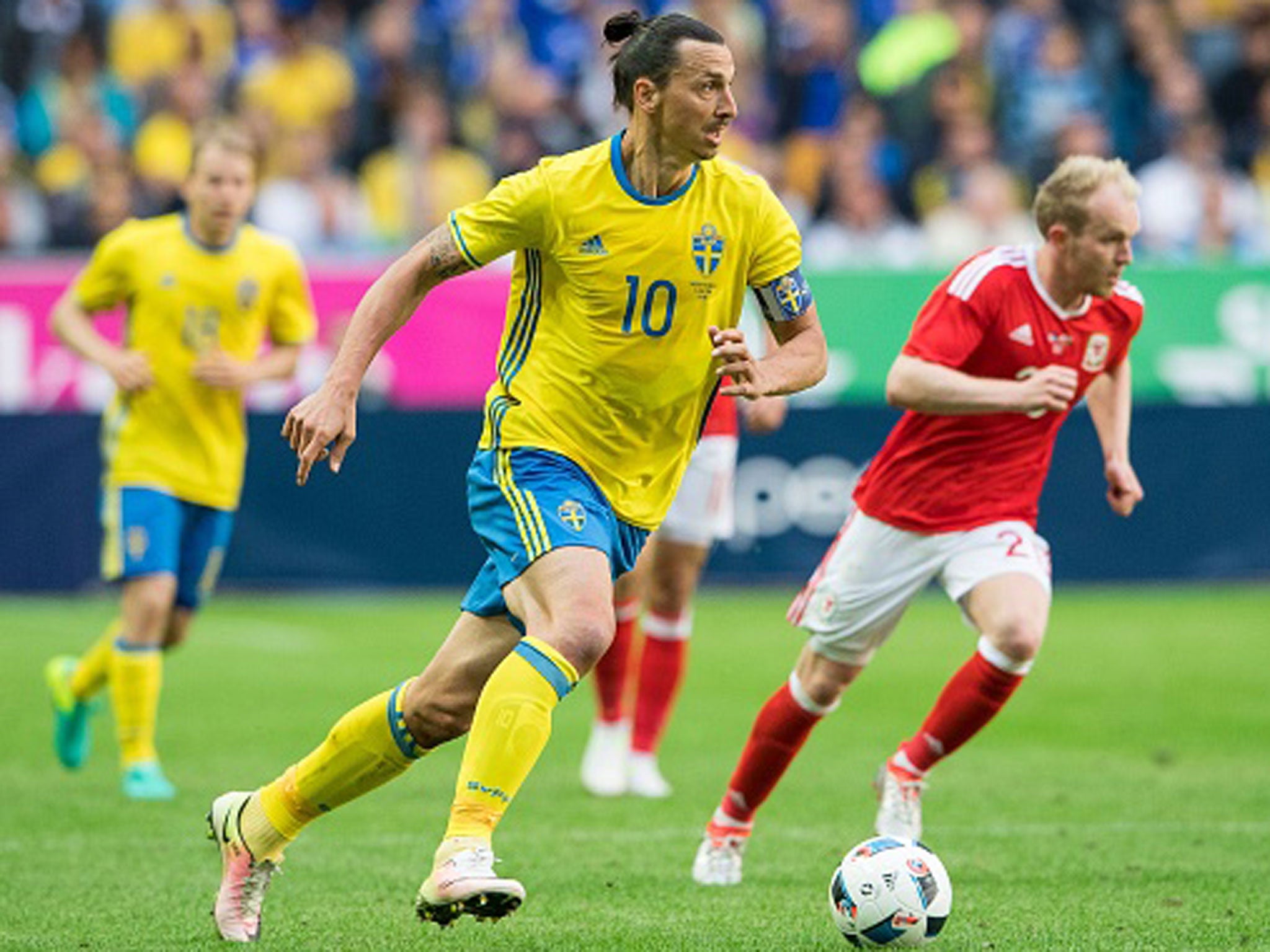 &#13;
Zlatan Ibrahimovic set up Sweden's opening goal against Wales on Sunday (Getty)&#13;