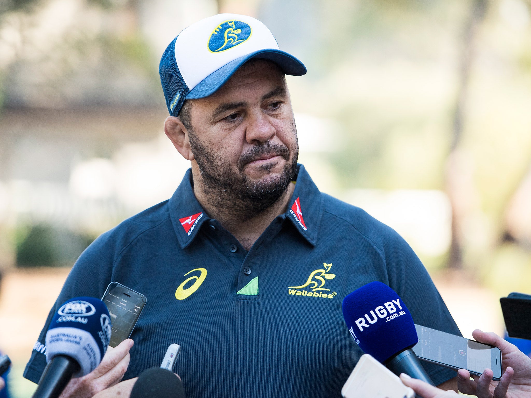 Australia coach Michael Cheika speaks to the media on Sunday