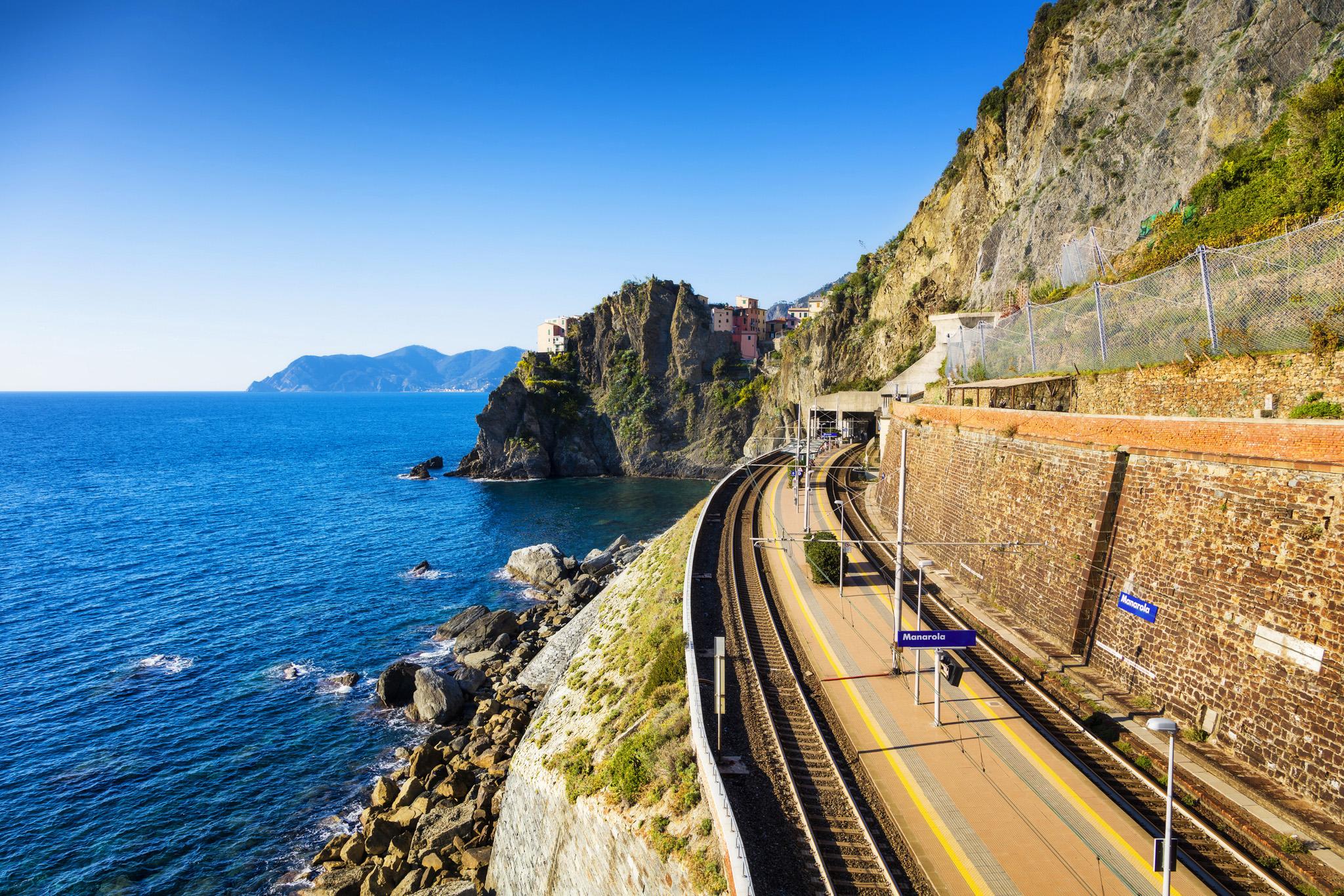 The cliff-side train station at Manarola