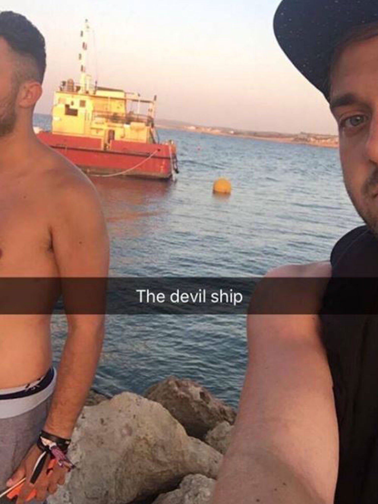 The men posed for Snapchat selfies to send to journalists as 'proof' of the unlikely journey