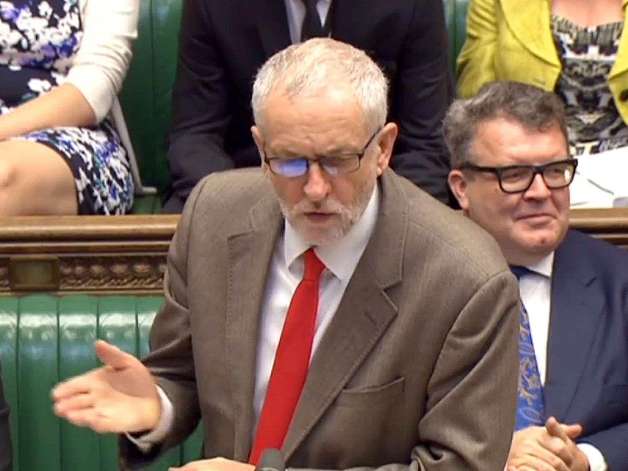 Labour party leader Jeremy Corbyn speaks during Prime Minister's Questions