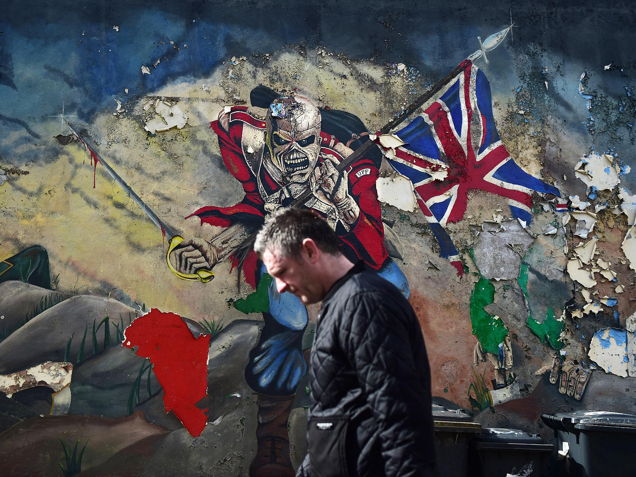 A mural marking unionist territory in Londonderry, which is situated on the border between the north and south of Ireland