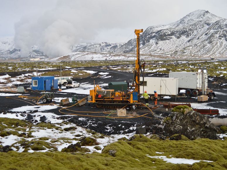 Pilot injection site at the Hellisheidi geothermal power plant in Iceland