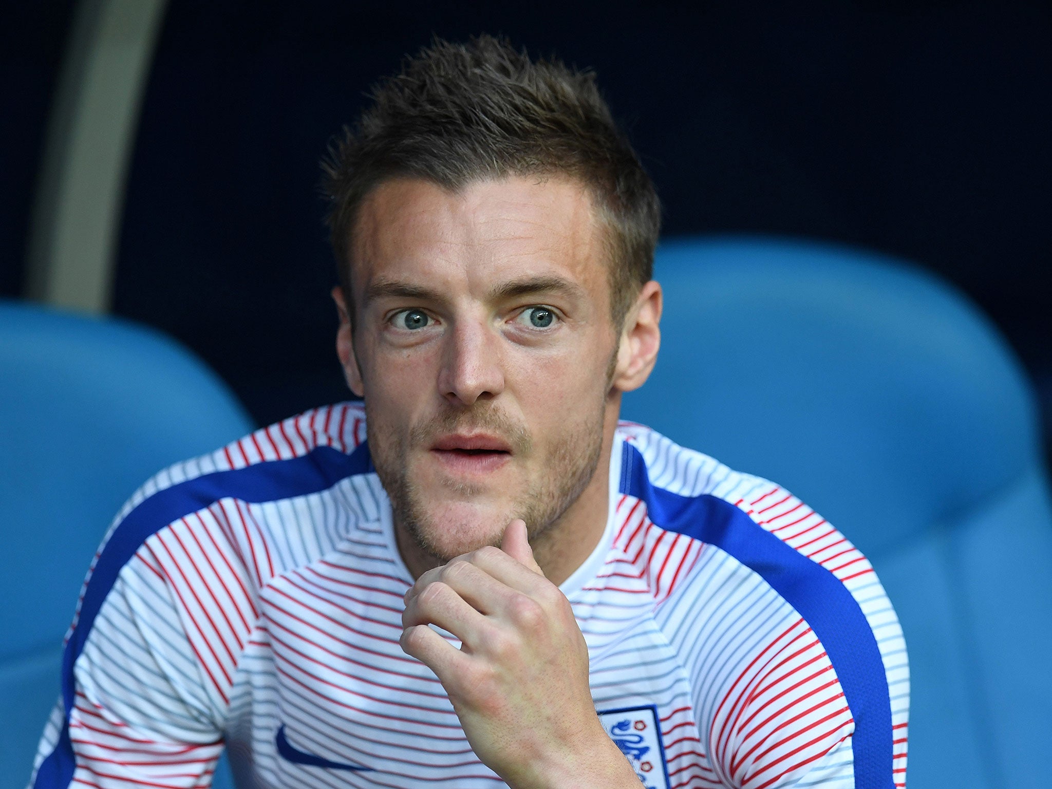 Jamie Vardy looks on