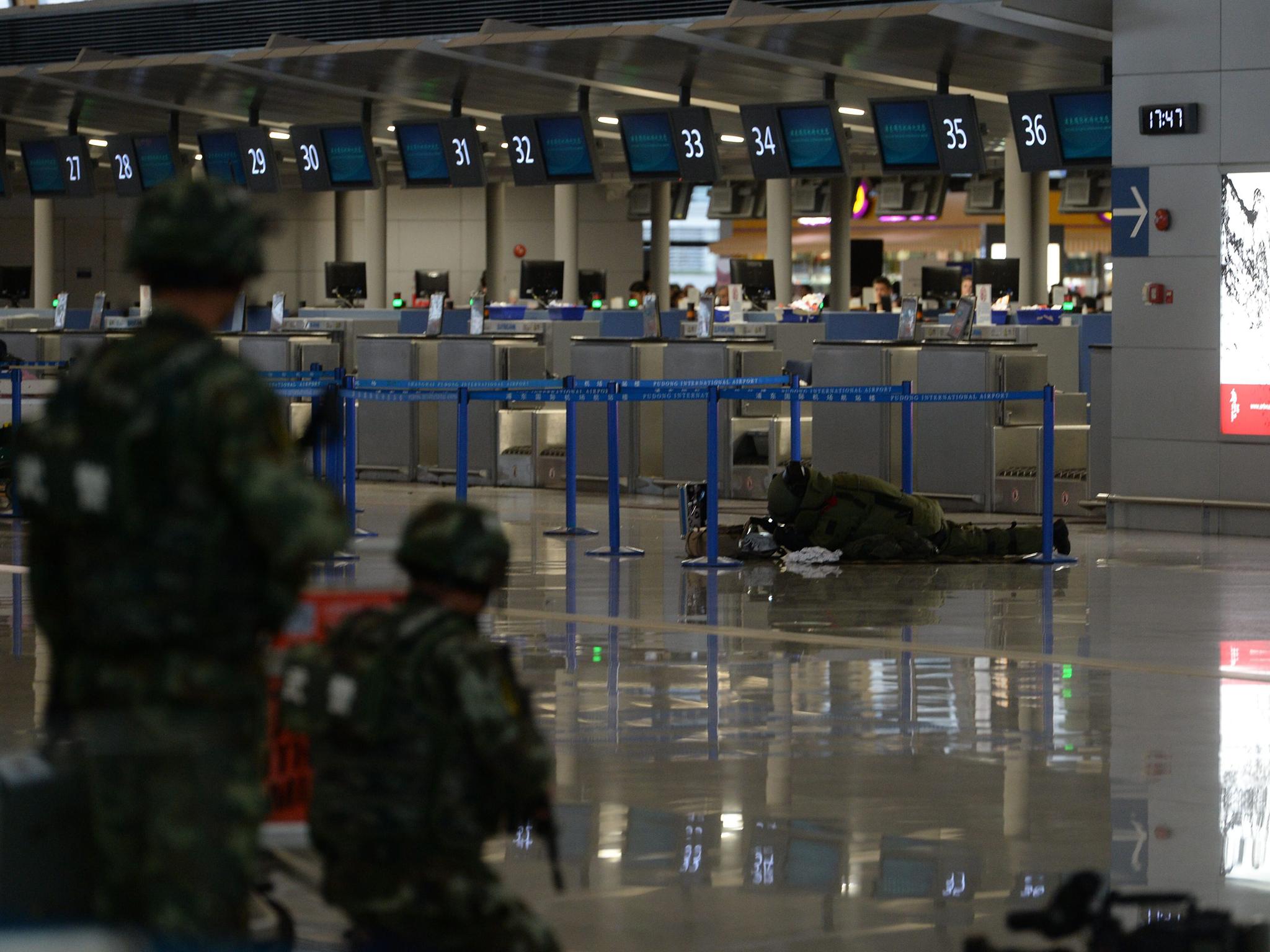 The explosion occurred near Pudong International Airport's Terminal Two ticketing area