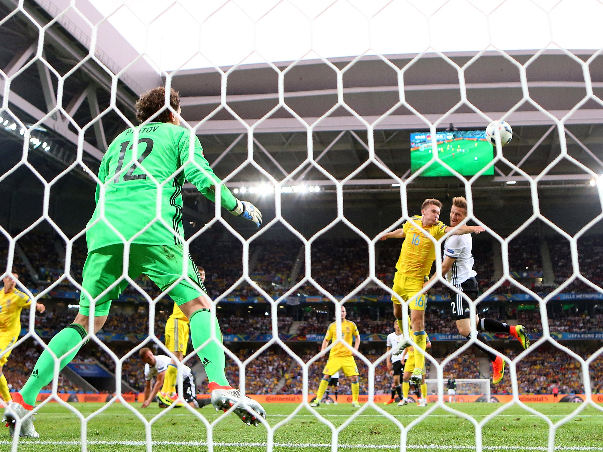 Shkodran Mustafi heads in the opening goal for Germany