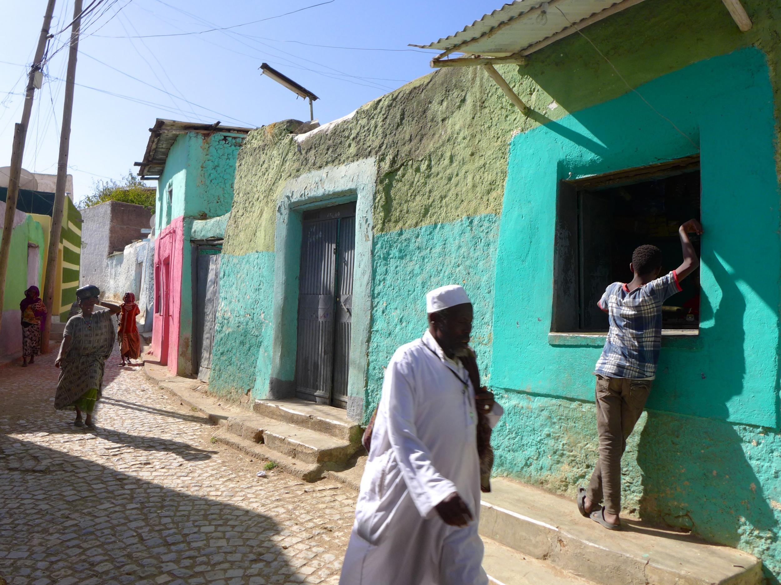 Colourfully-painted houses