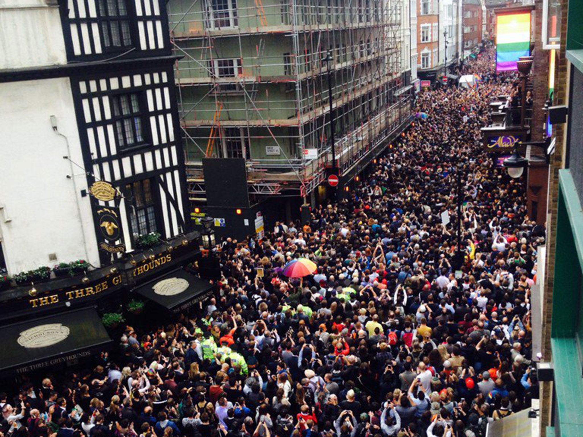 Old Compton Street fell silent at 7pm as a sign of respect for the partygoers killed on Sunday morning