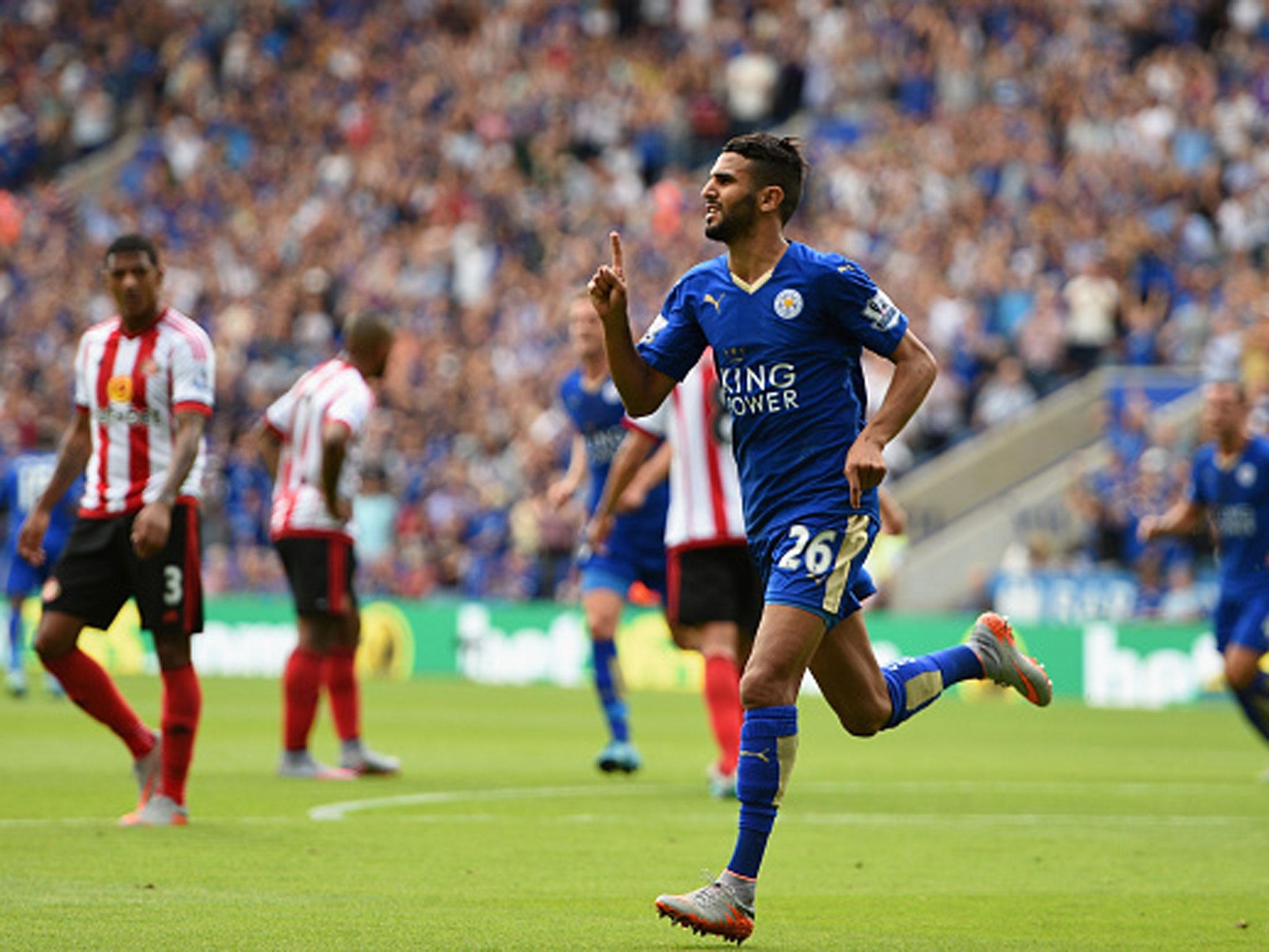 Riyad Mahrez celebrates after scoring in Leicester City's opening day success over Sunderland last August (Getty)