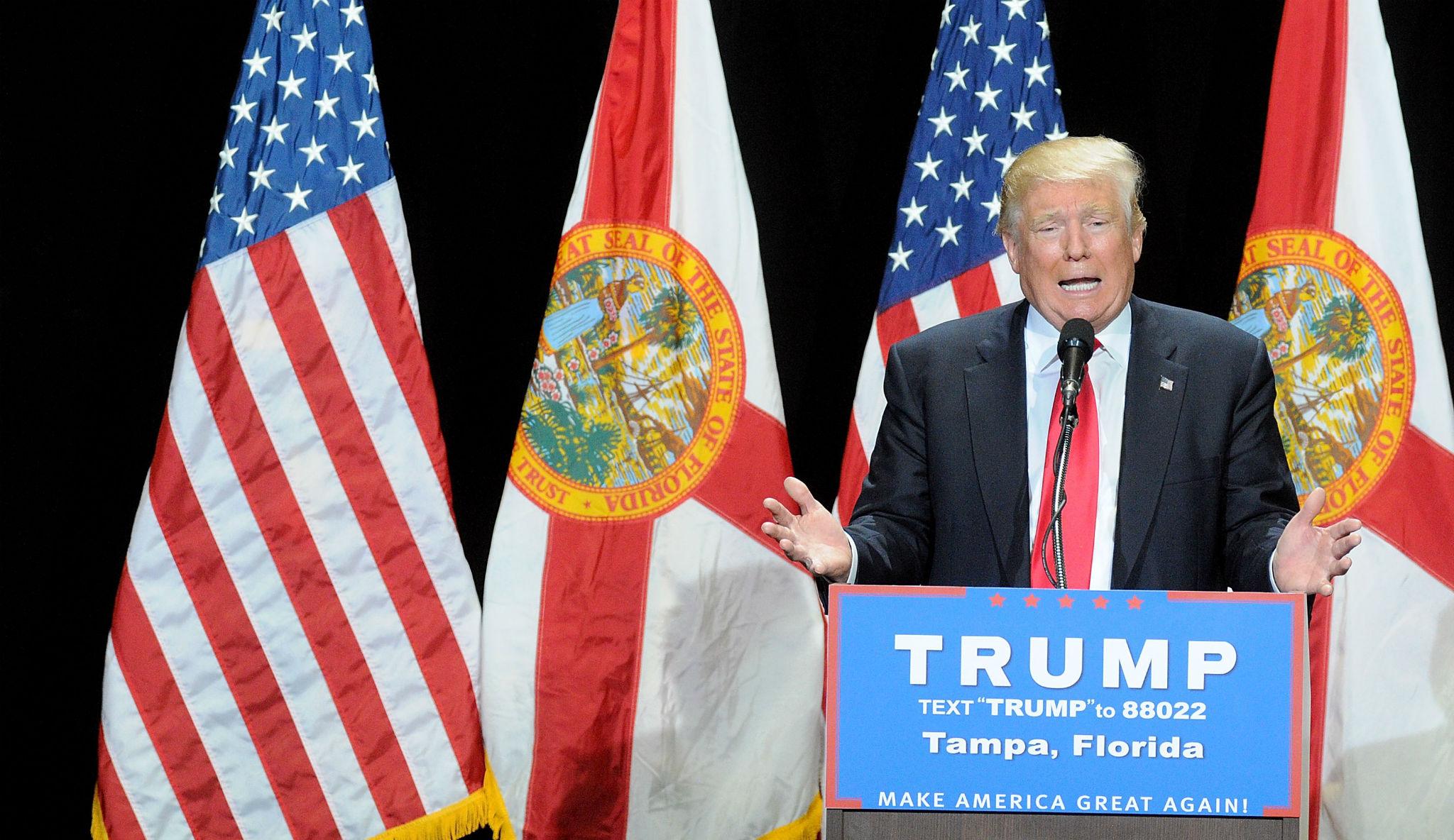 Donald Trump, the presumptive Republican presidential nominee, speaks at a rally in Tampa, Florida on 11 June