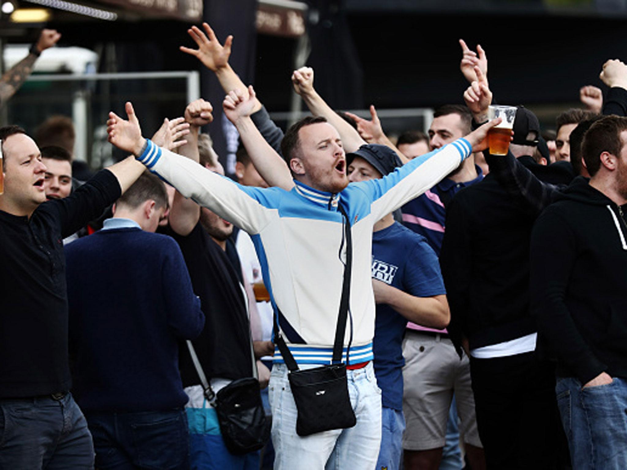 England supporters chant in response to Russian fans in Lille on Tuesday night (Getty)