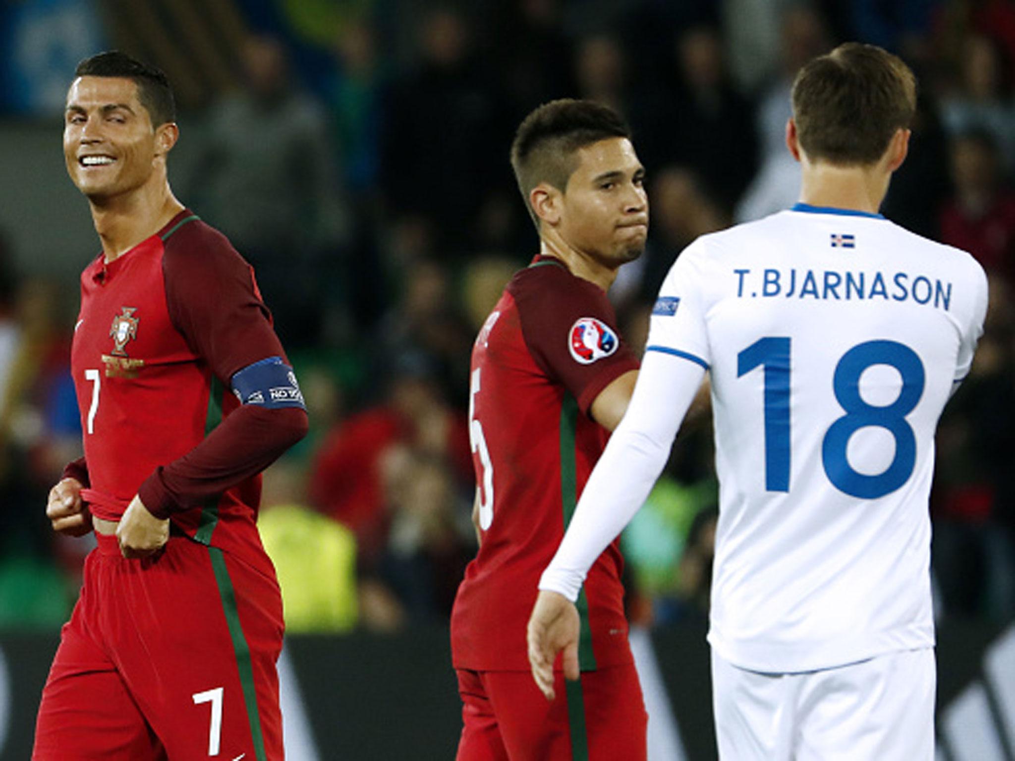 Cristiano Ronaldo flashes a rueful smile at the end of Portugal's 1-1 draw with Iceland (Getty)