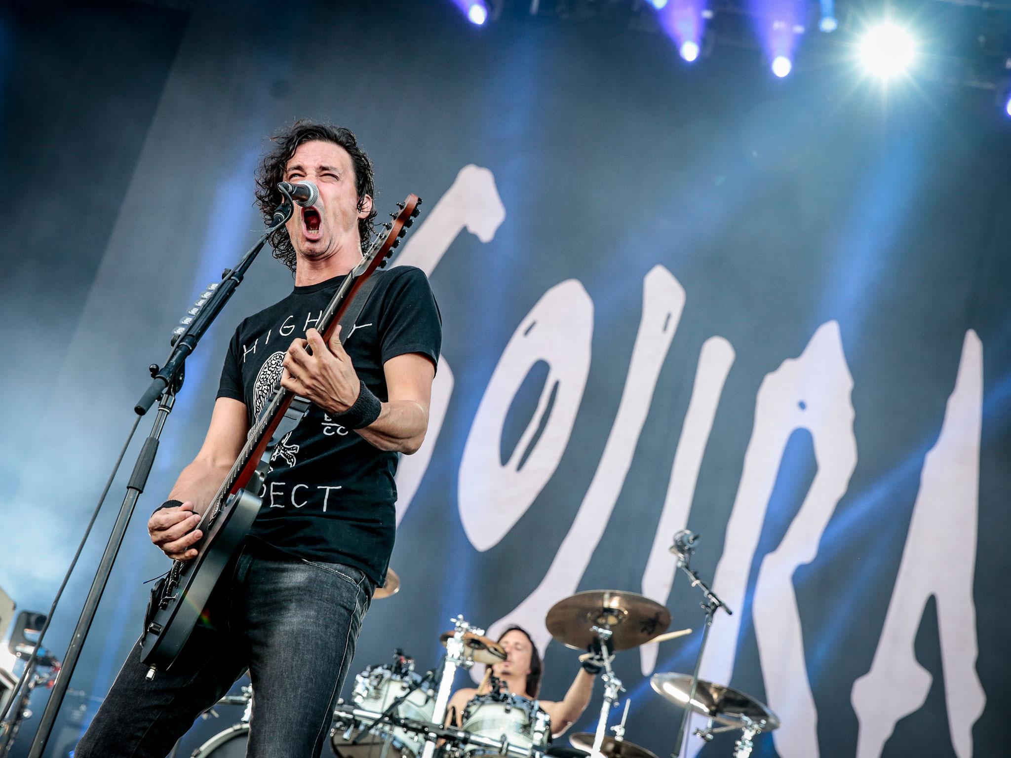 Gojira's Joe Duplantier performs at the Heavy Montreal Festival at Parc Jean-Drapeau in Montreal, Canada