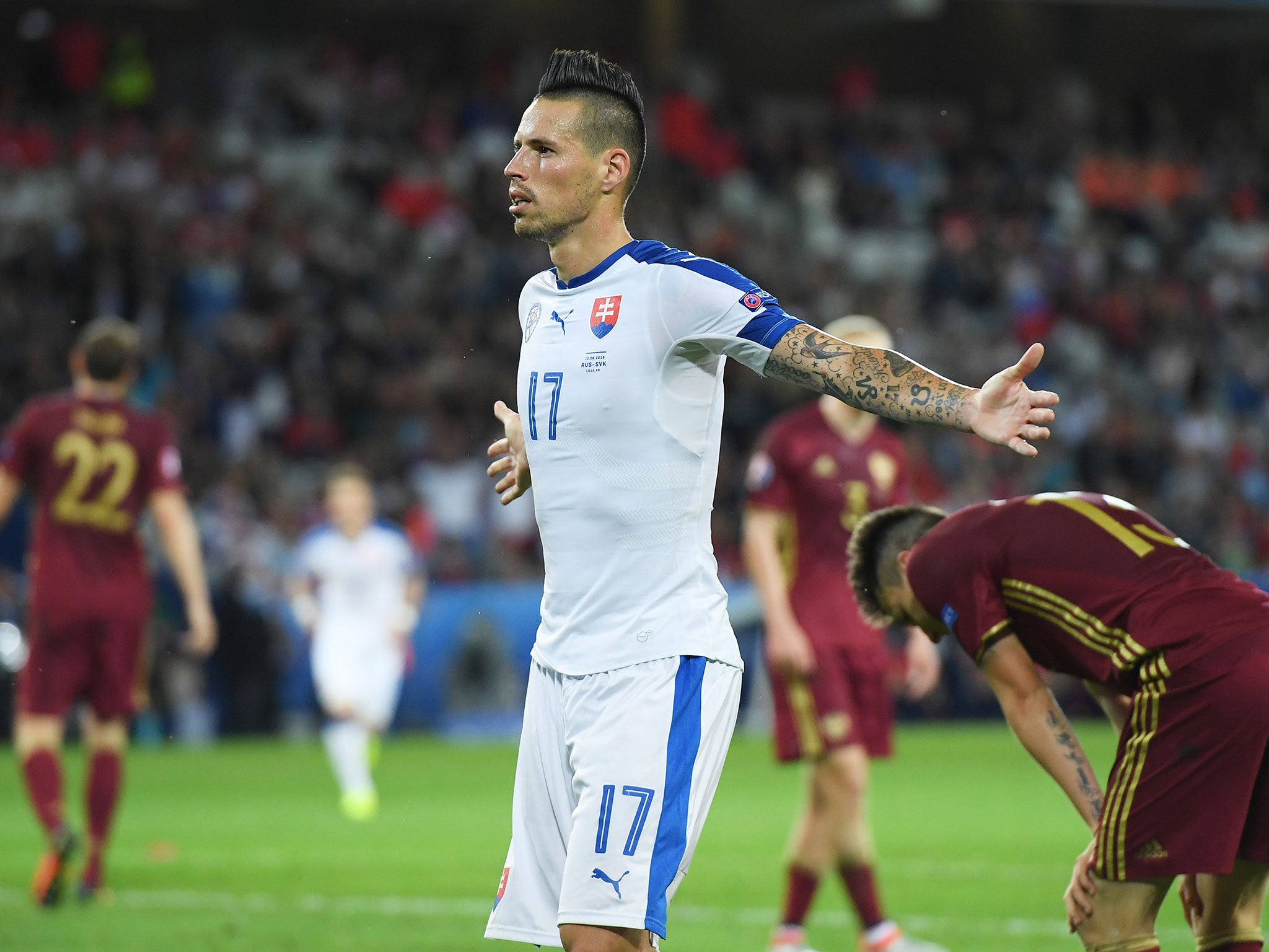 Marek Hamsik celebrates his goal for Slovakia