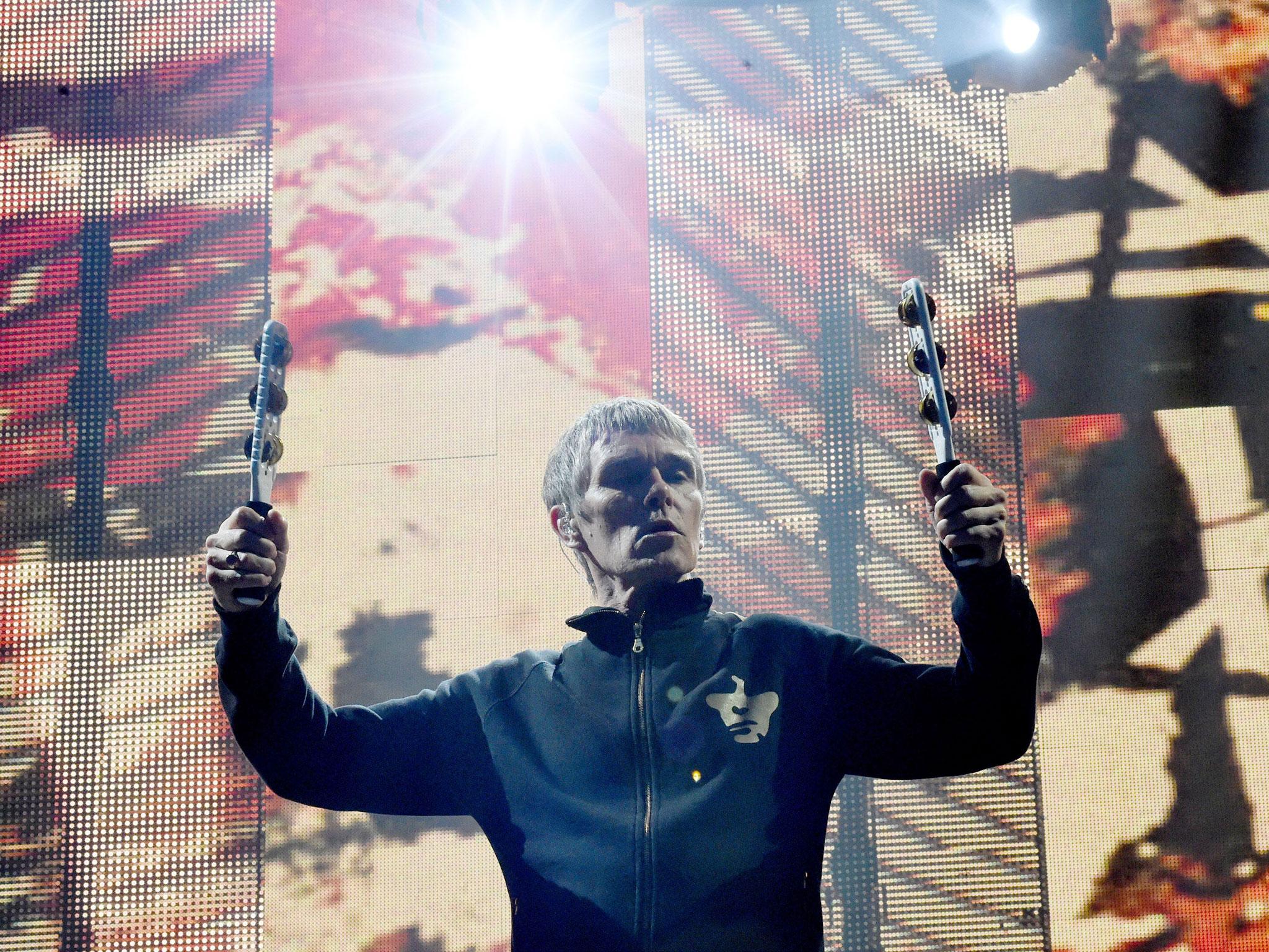 The Stone Roses frontman Ian Brown during the band's homecoming gig at Etihad Stadium