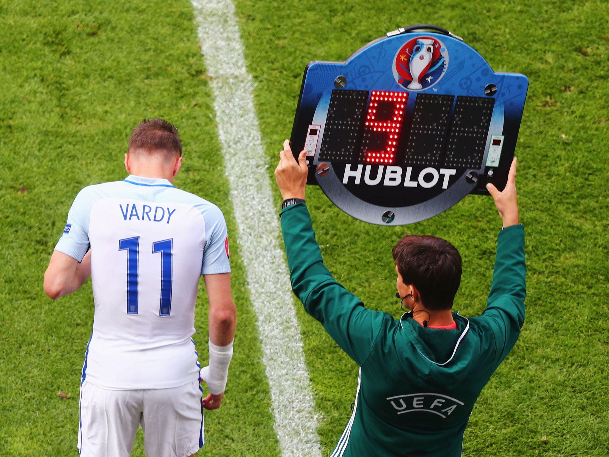 Jamie Vardy comes on at half-time against Wales