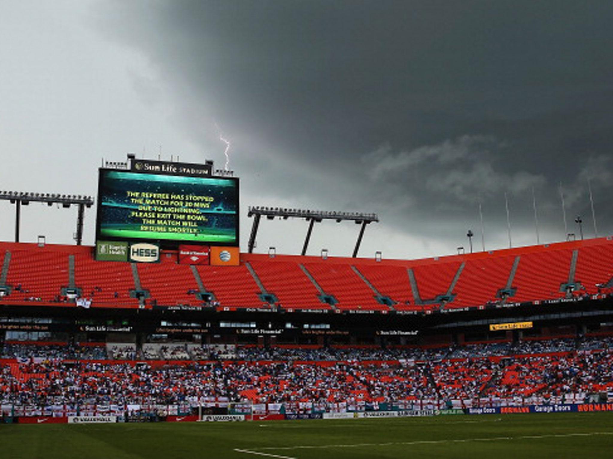 Bad weather affects England's friendly with Honduras in Miami in 2014 (Getty)