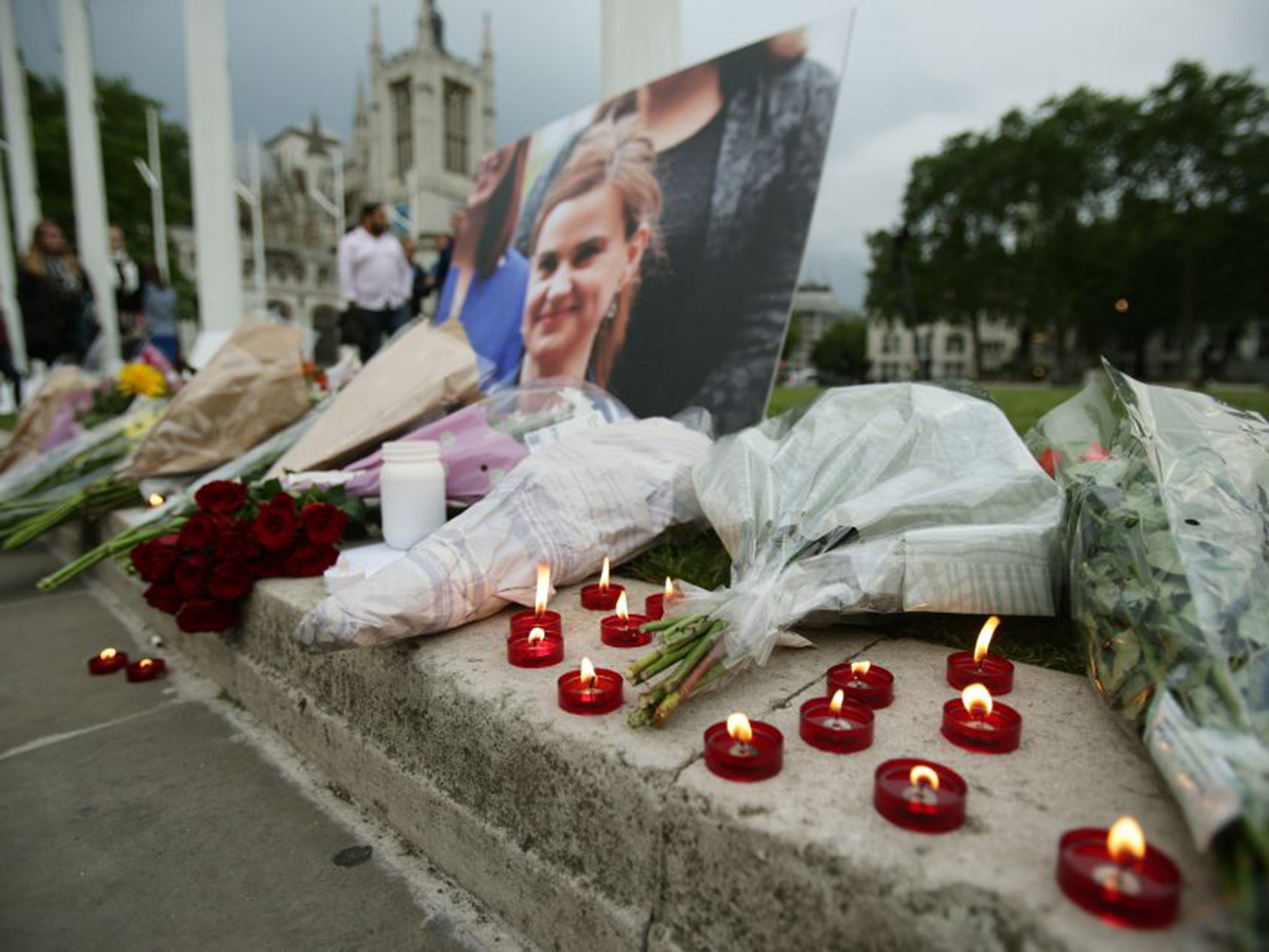 A makeshift memorial for Jo Cox near Parliament Square