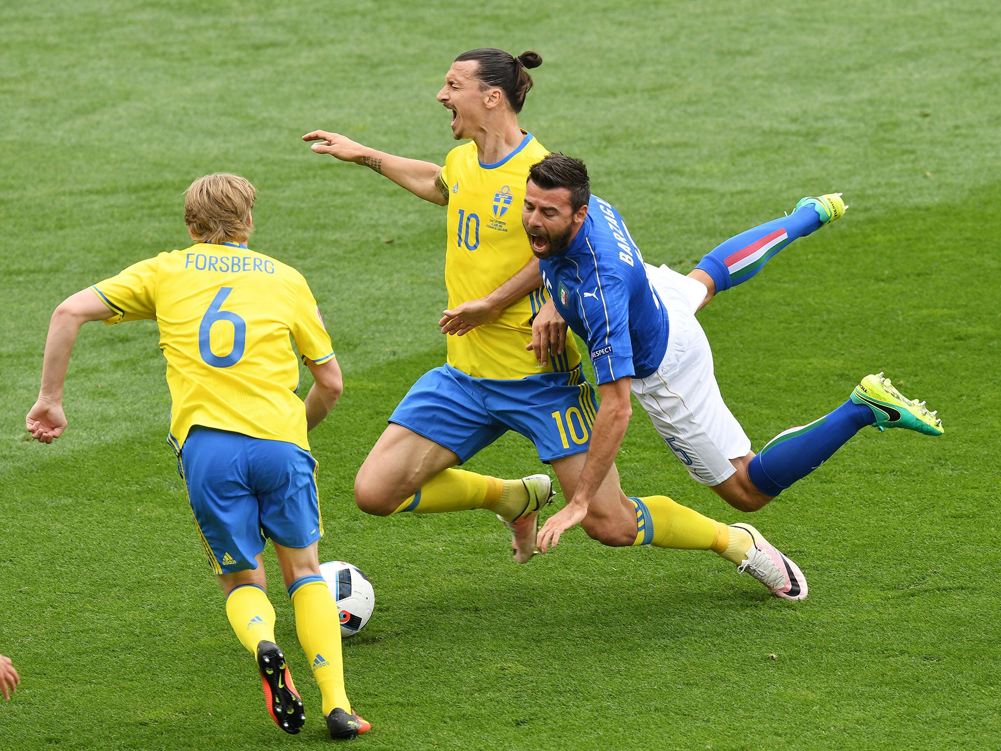 &#13;
Zlatan Ibrahimovic in action against Italy &#13;