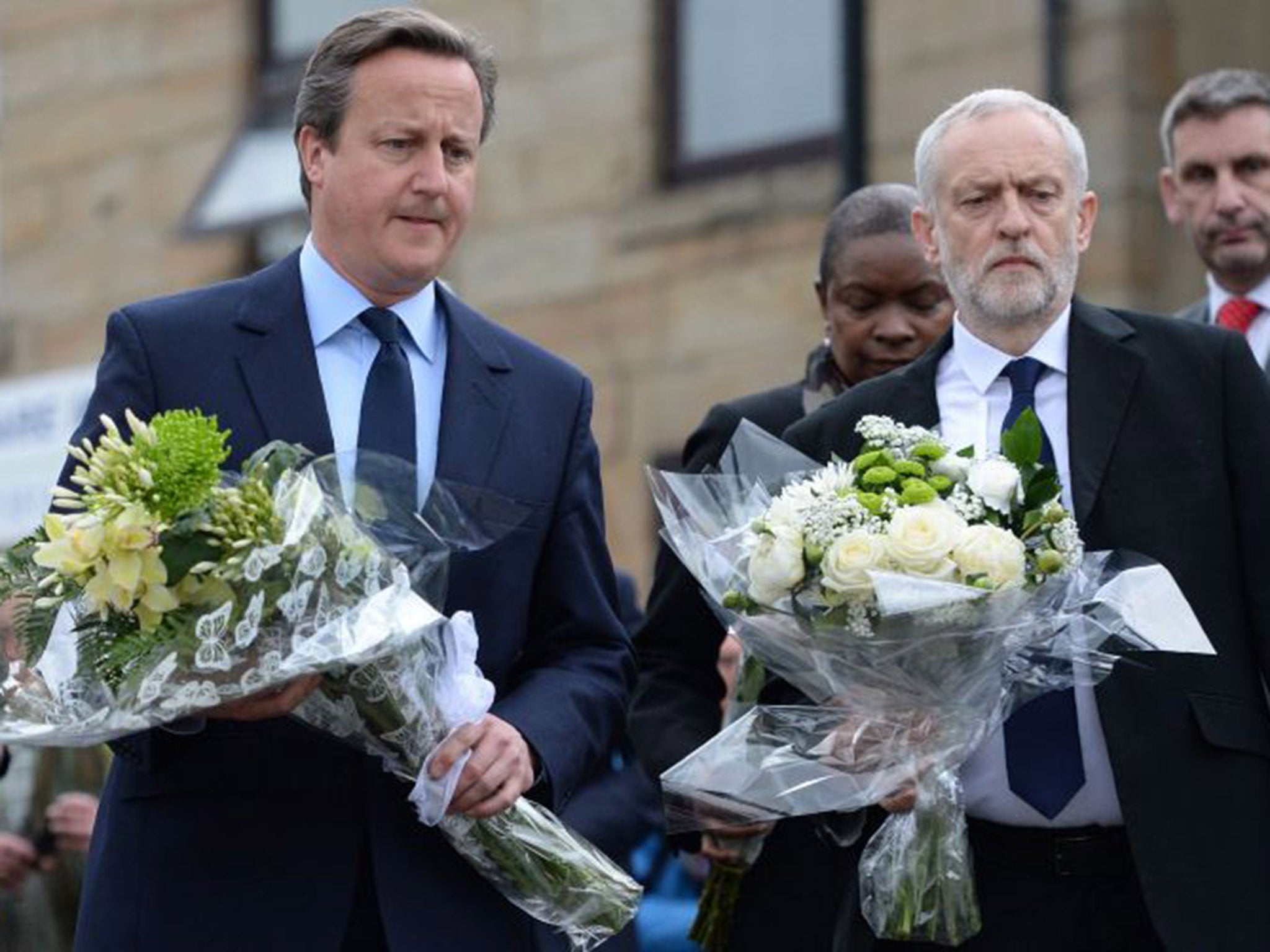 David Cameron with Jeremy Corbyn in Birstall